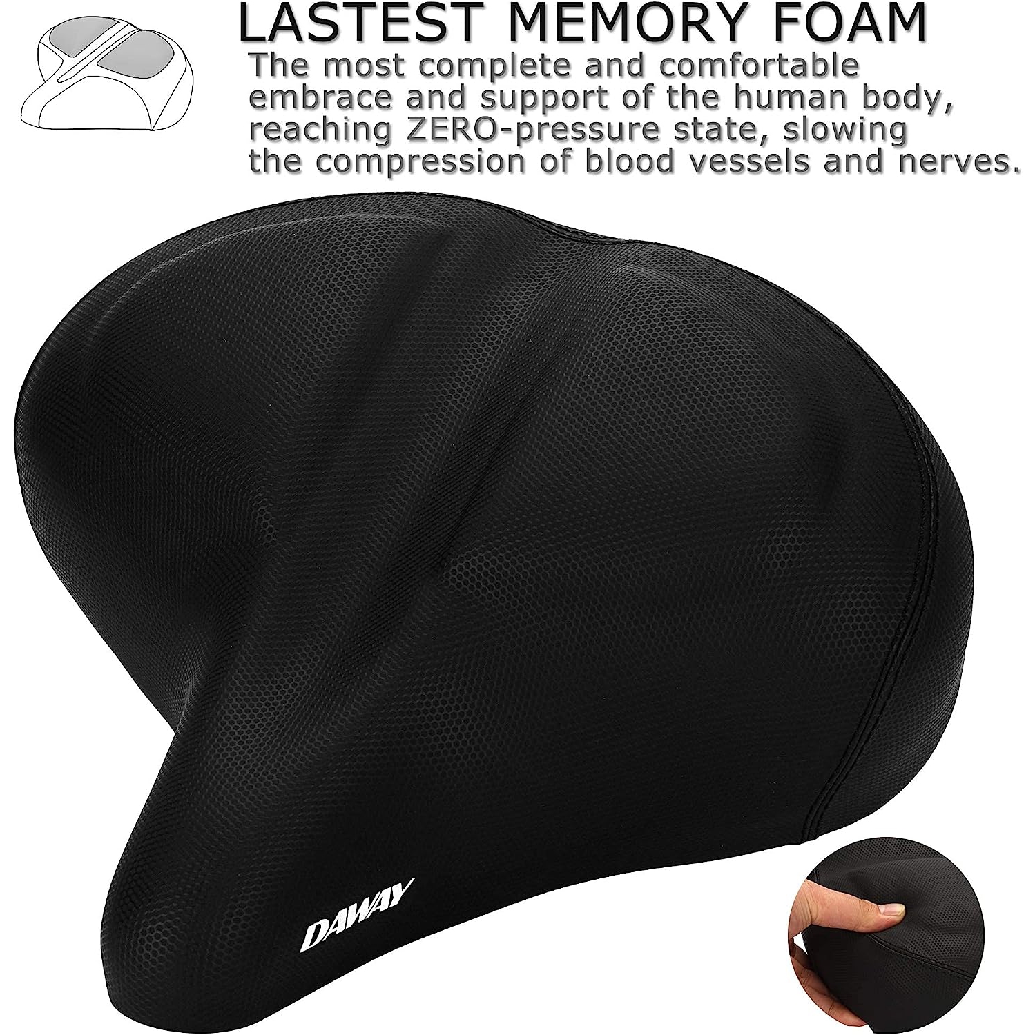 Comfortable Oversized Bike Seat - Compatible with Peloton, Exercise, Mountain or Road Bikes, Extra Wide Bicycle Saddle Replacement with Memory Foam