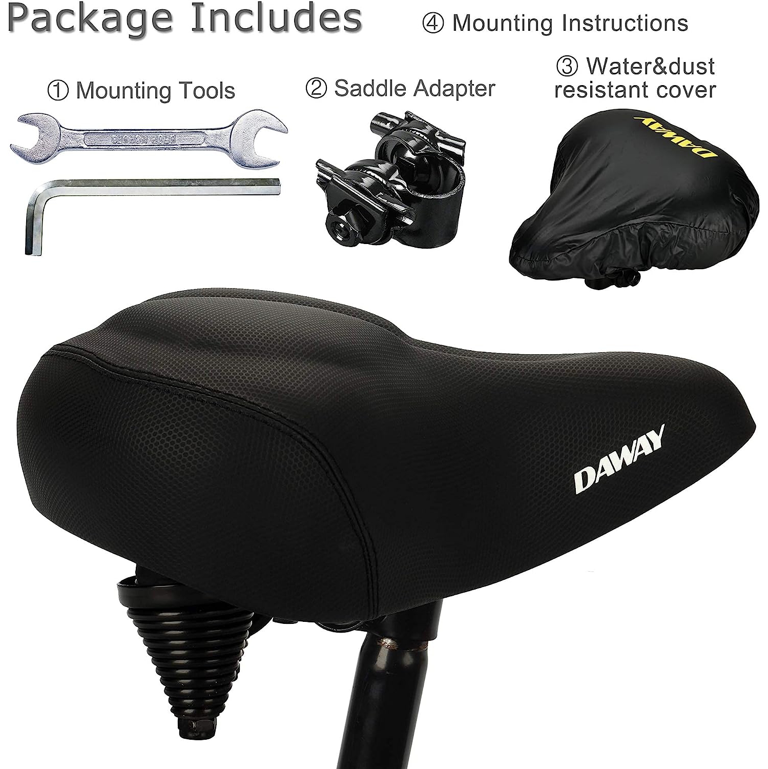 Comfortable Oversized Bike Seat - Compatible with Peloton, Exercise, Mountain or Road Bikes, Extra Wide Bicycle Saddle Replacement with Memory Foam