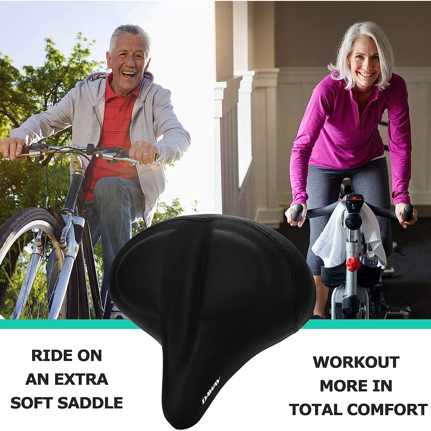 Comfortable Oversized Bike Seat - Compatible with Peloton, Exercise, Mountain or Road Bikes, Extra Wide Bicycle Saddle Replacement with Memory Foam