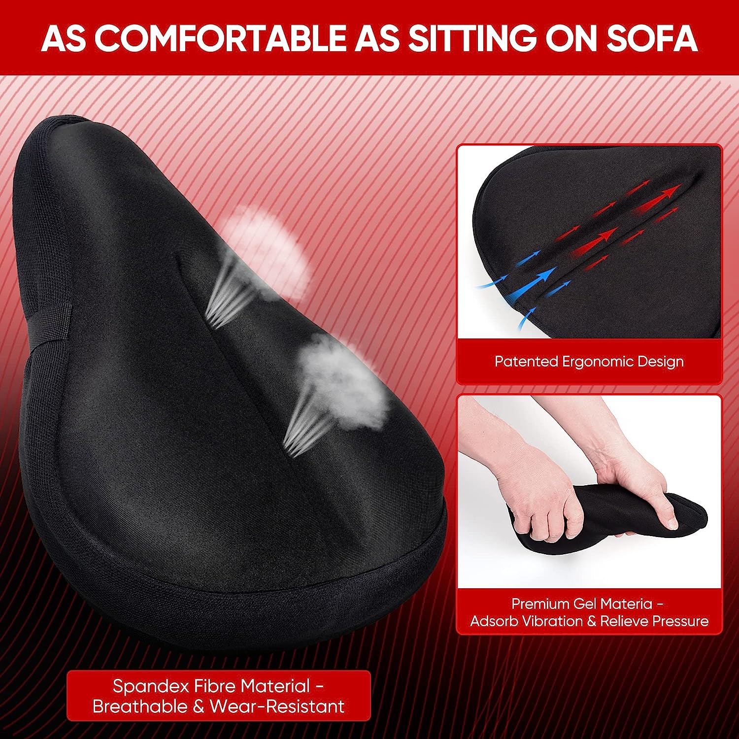 Housse de selle en gel, très grand coussin de vélo en gel Arespark avec housse imperméable pour selle, confortable