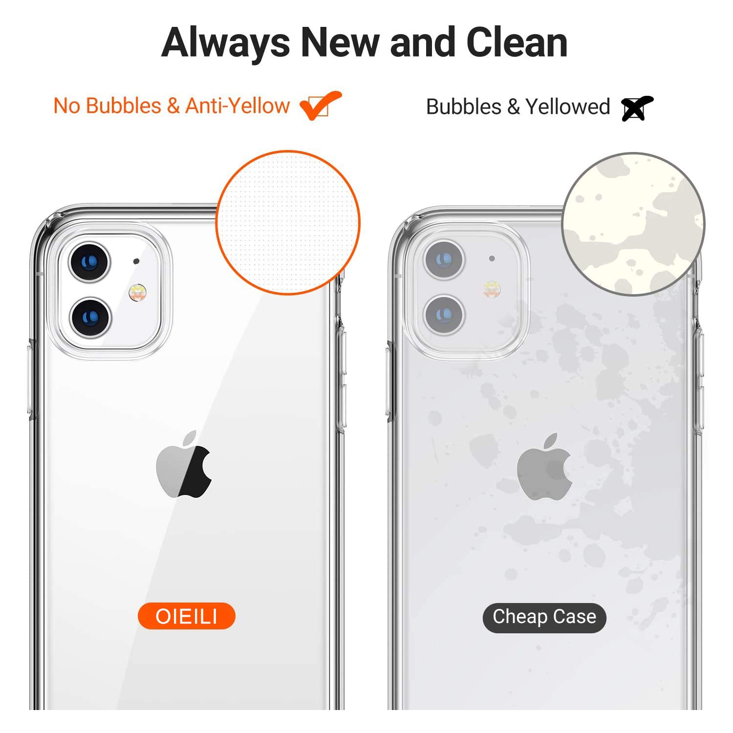 OIEILI Crystal Clear with Apple iPhone 11 Case, Anti-Yellow Slim Soft TPU Anti-Scratch Shockproof Cover Thin Protective