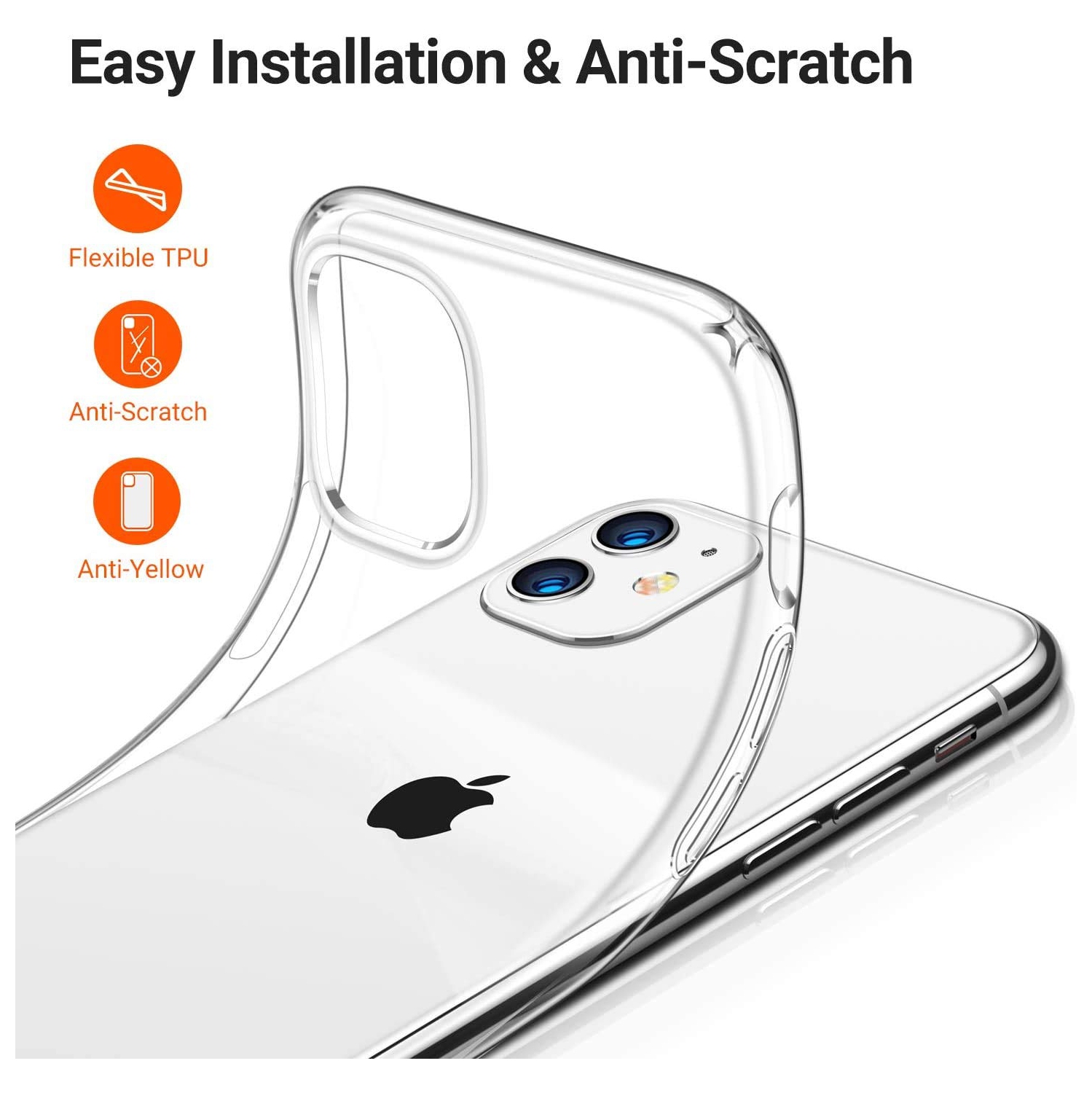 OIEILI Crystal Clear with Apple iPhone 11 Case, Anti-Yellow Slim Soft TPU Anti-Scratch Shockproof Cover Thin Protective