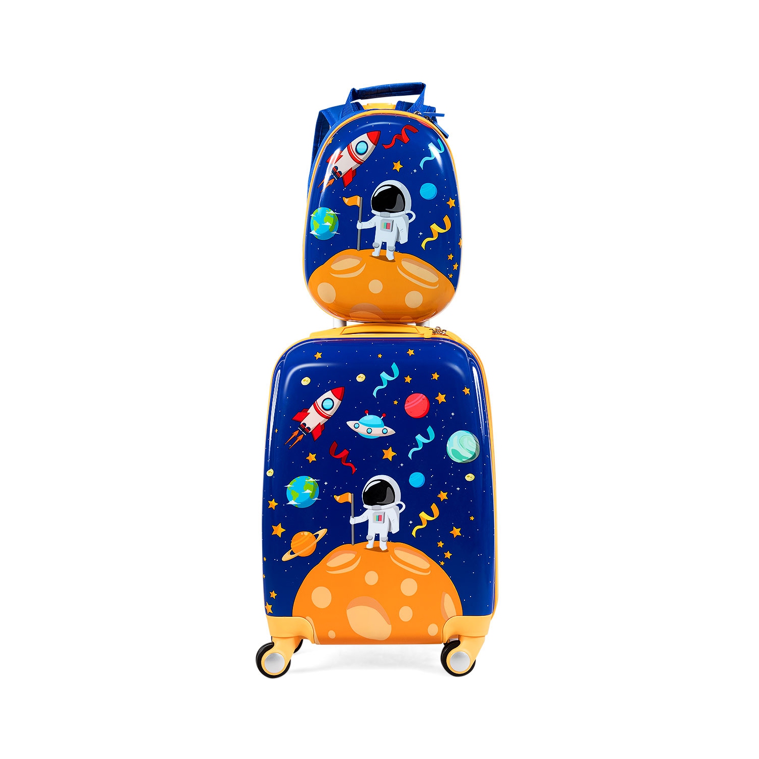 Costway 2PC Kids Luggage Set 18'' Rolling Suitcase & 12'' Backpack Travel ABS Spaceman