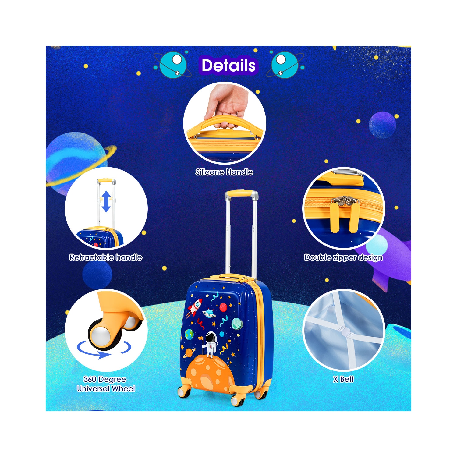 Costway 2PC Kids Luggage Set 18'' Rolling Suitcase & 12'' Backpack Travel ABS Spaceman