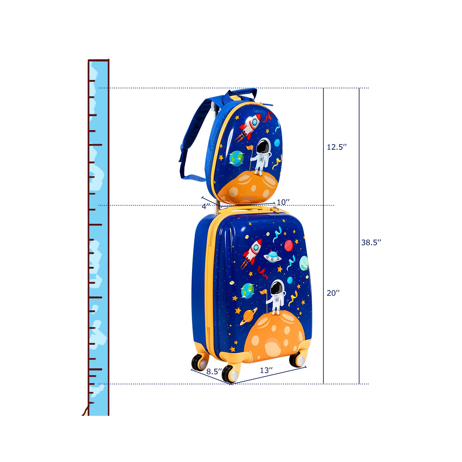 Costway 2PC Kids Luggage Set 18'' Rolling Suitcase & 12'' Backpack Travel ABS Spaceman