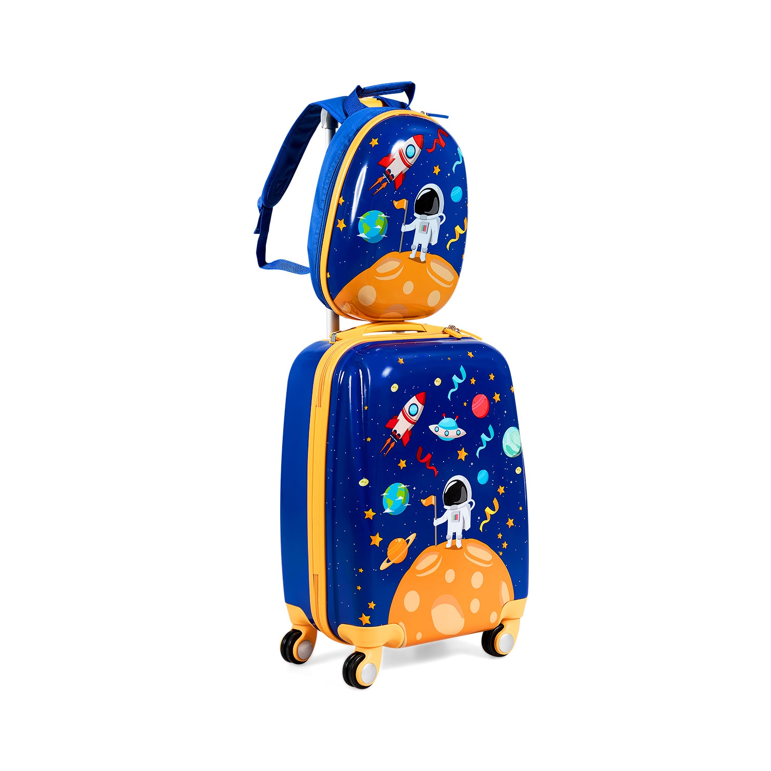 Costway 2PC Kids Luggage Set 18'' Rolling Suitcase & 12'' Backpack Travel ABS Spaceman