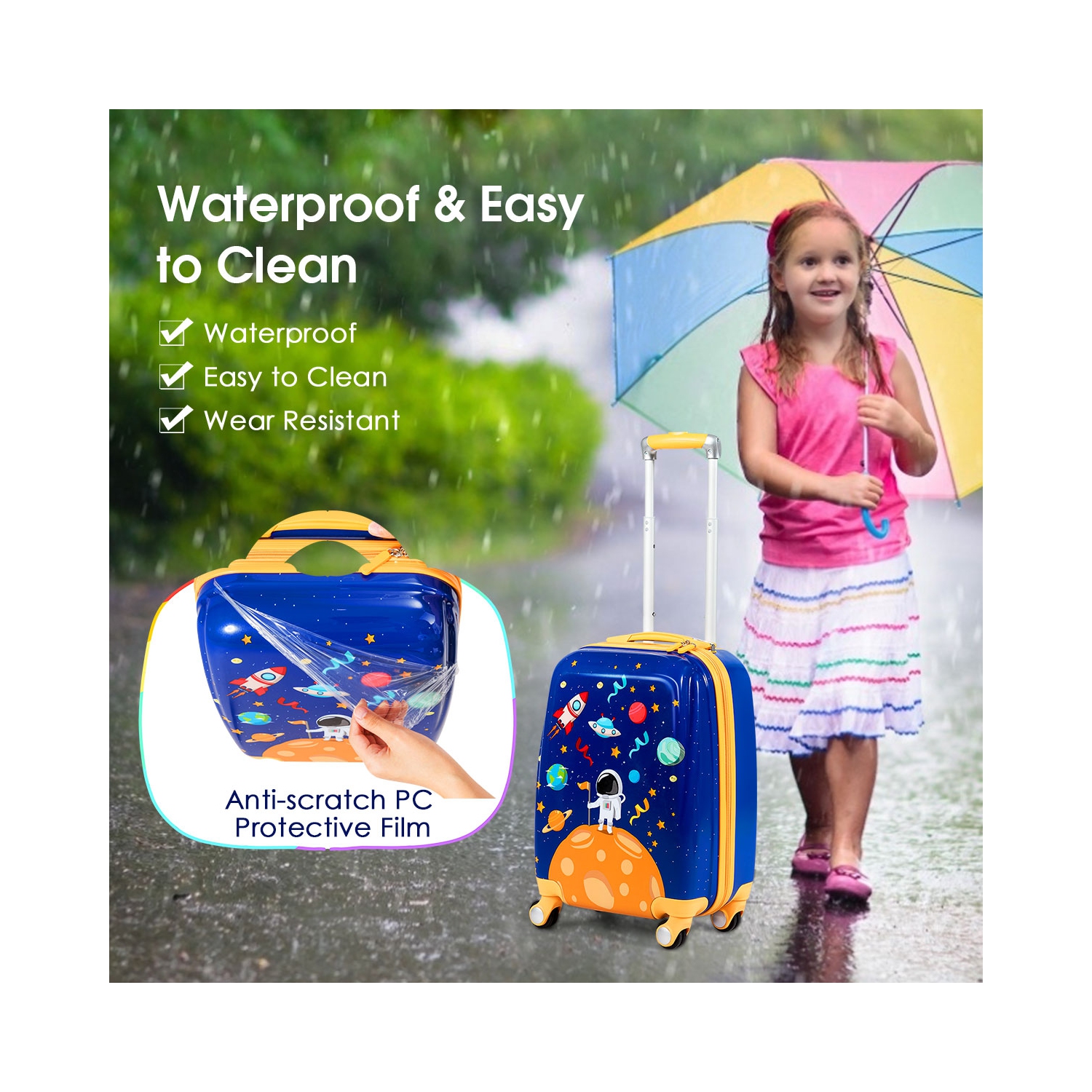 Costway 2PC Kids Luggage Set 18'' Rolling Suitcase & 12'' Backpack Travel ABS Spaceman