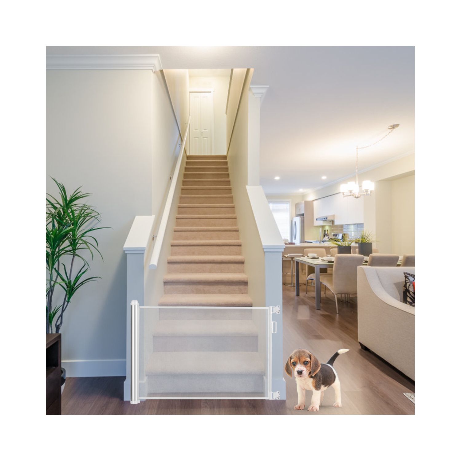 Costway Retractable Mesh Gates Pets Safety Gate w/ Easy Latch & Flexible Design