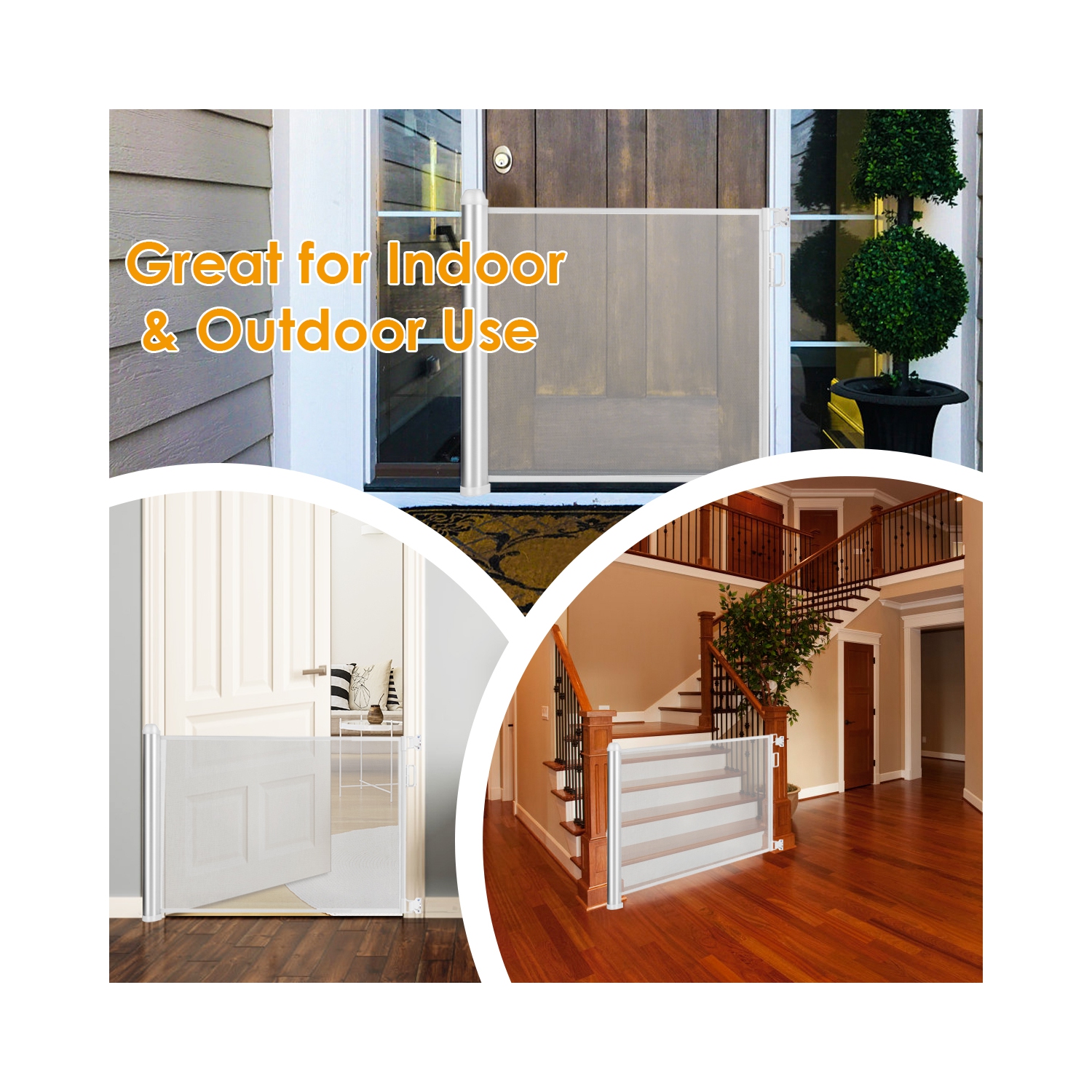 Costway Retractable Mesh Gates Pets Safety Gate w/ Easy Latch & Flexible Design