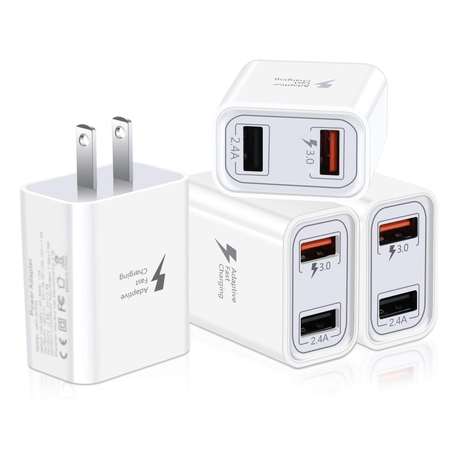 Quick Charge 3.0, 4-Pack 30W QC 3.0 Fast Charging Dual Port Wall Charger Block Compatible for iPhone,Samsung Galaxy S22 Ultra S21 S20/Note 20 10/A53 A21 A20 A11 A71 A51,Moto