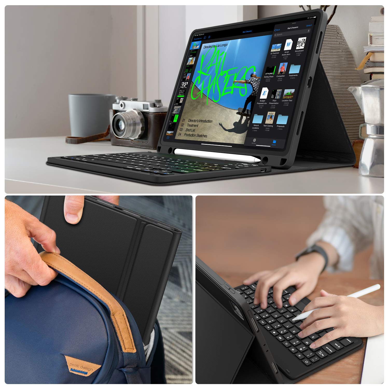 Keyboard Case for iPad Pro 11 2020, iPad Pro 11 Case with Keyboard 2018 - Wireless Detachable w Pencil Holder