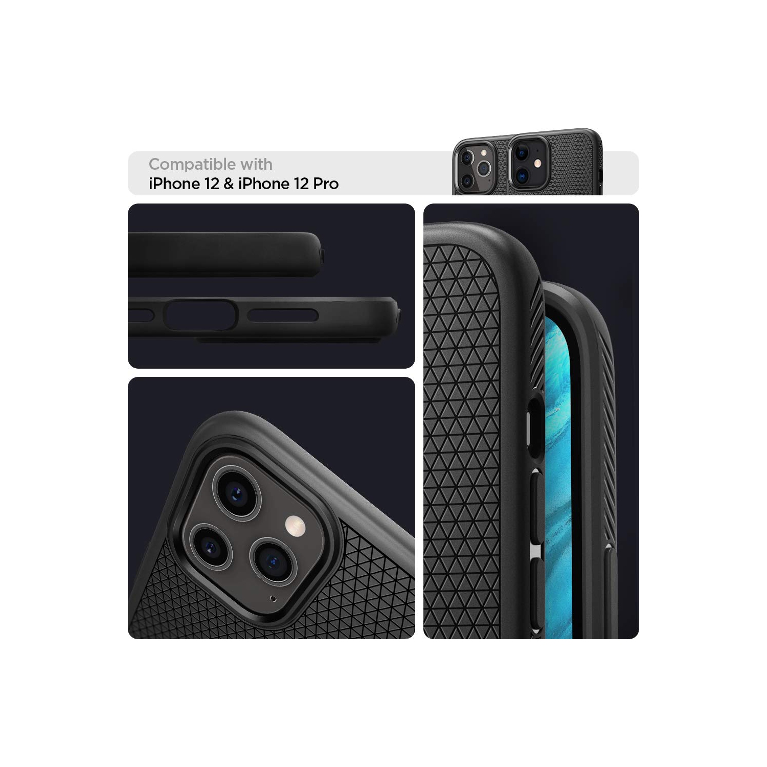 Spigen Liquid Air Works with Apple iPhone 12 Case/iPhone 12 Pro Case - Matte Black