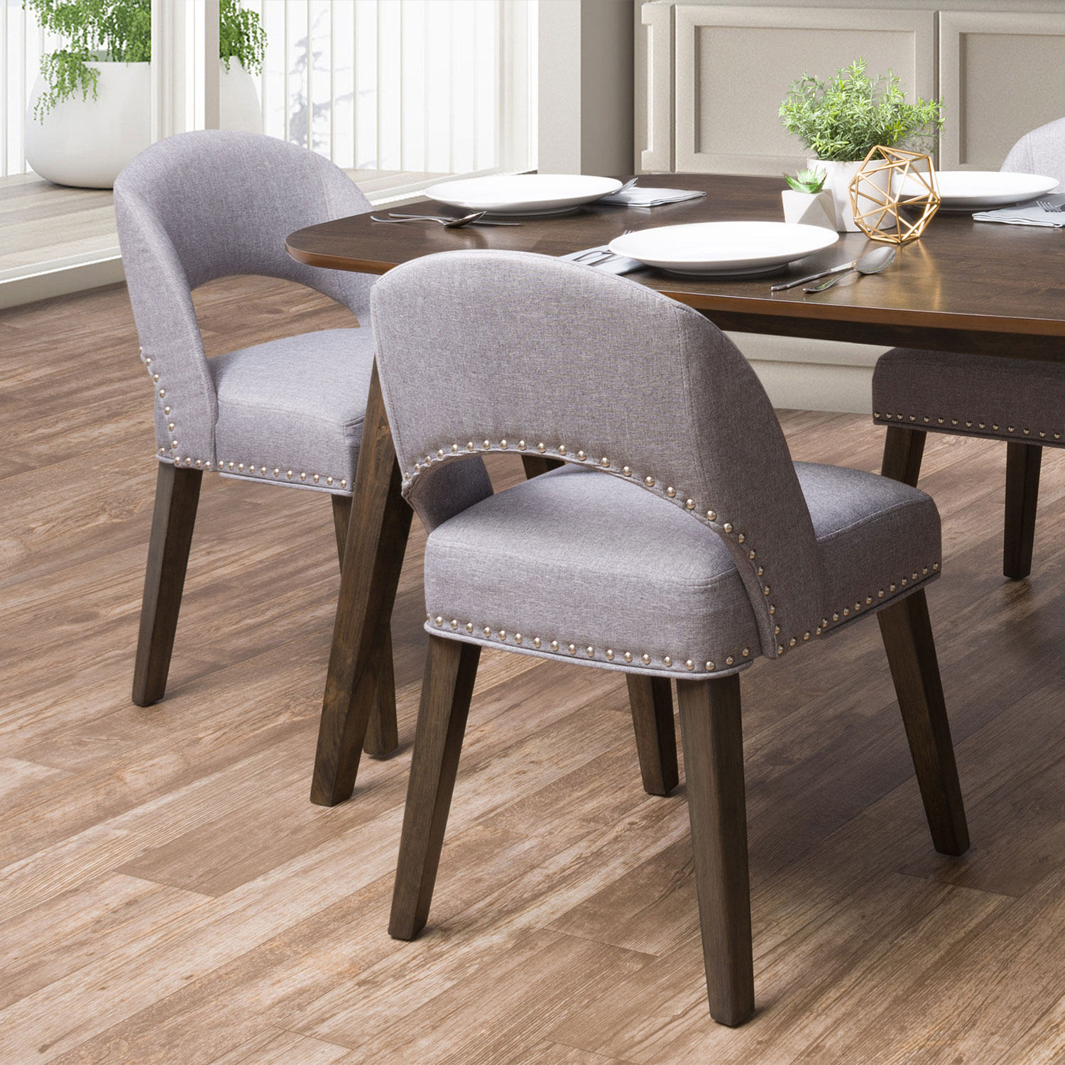 Tiffany Modern Fabric Dining Chair - Set of 2 - Pewter Grey/Espresso