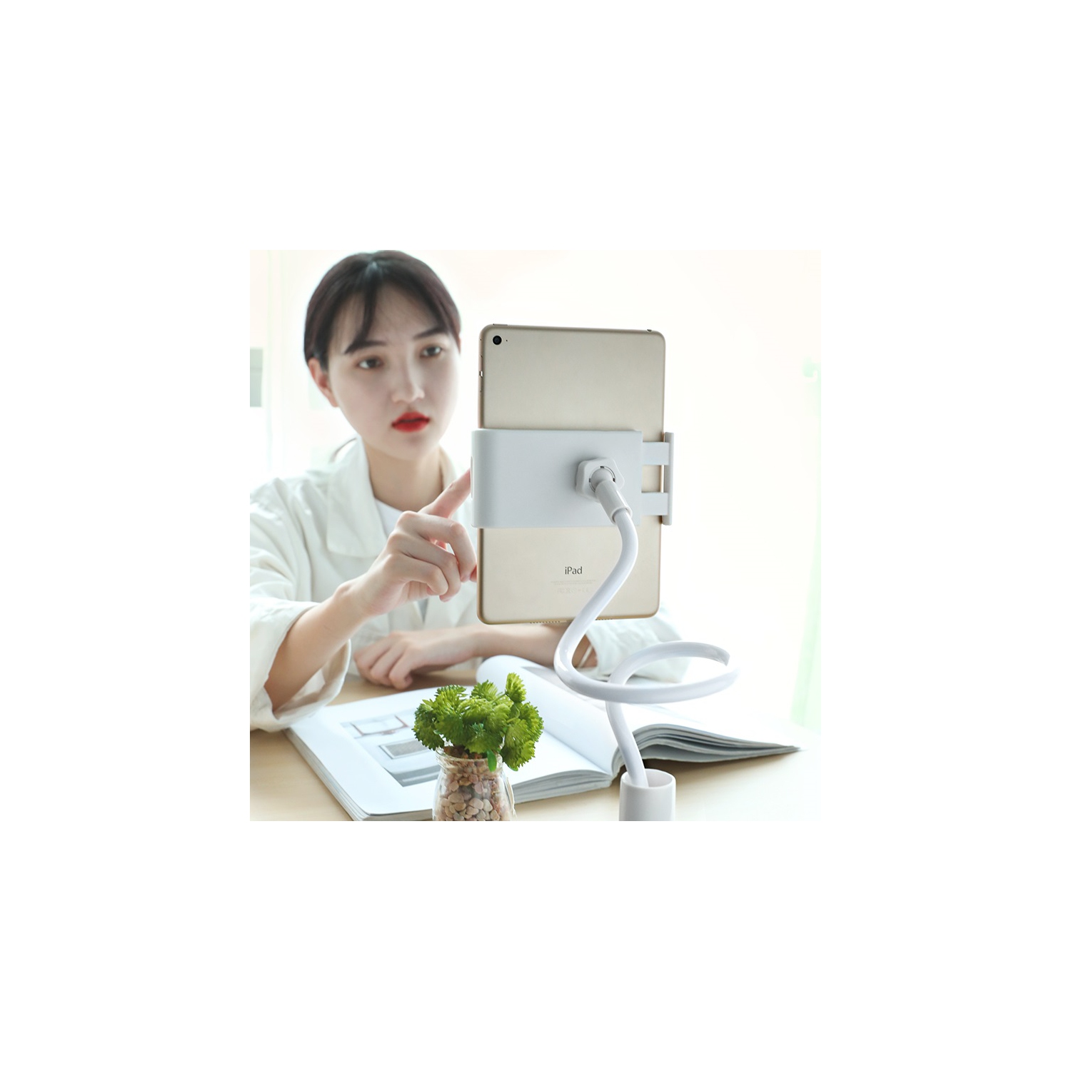 Siège de tablette pivotant sur support de bureau pour tablette de 360 po de Smart pour iPhone/iPad/tablette/téléphone intelligent de Samsung, blanc