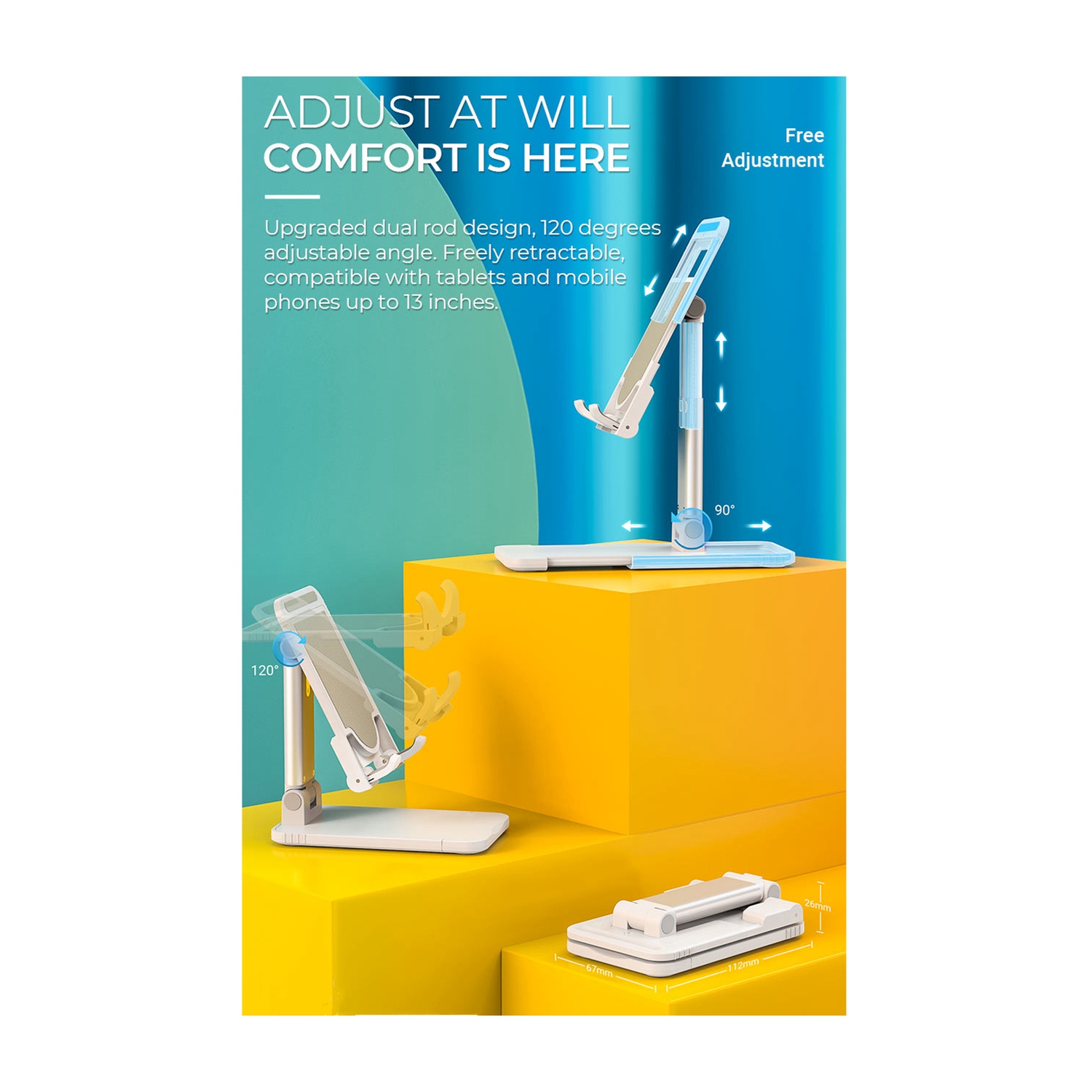 【CSmart】 360 Rotating Tablet Desk Stand Flexible Cellphone Holder Mount for iPhone / iPad / Samsung Tablet / Smartphone, White