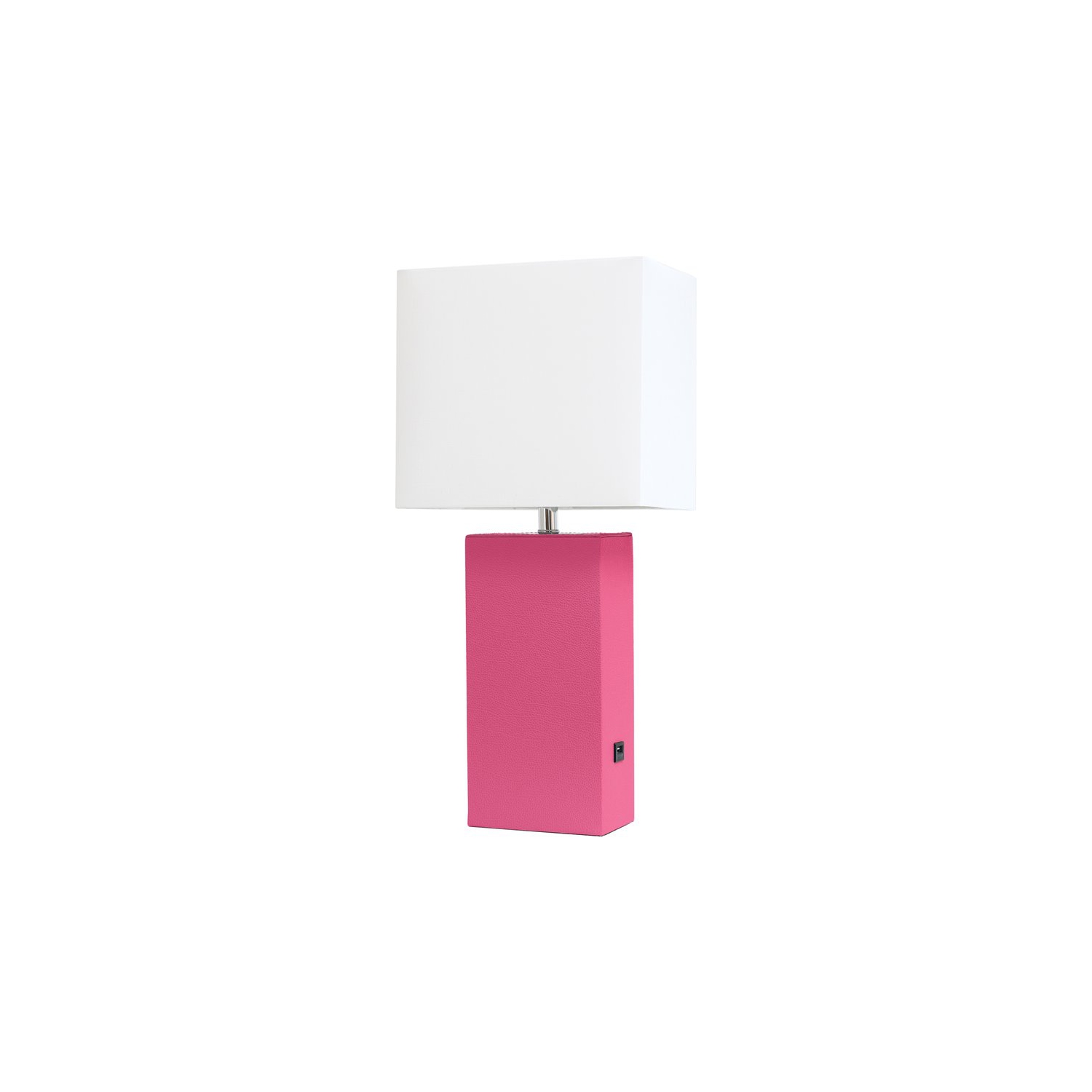 Élégante lampe de table en cuir avec port USB, rose vif et abat-jour blanc