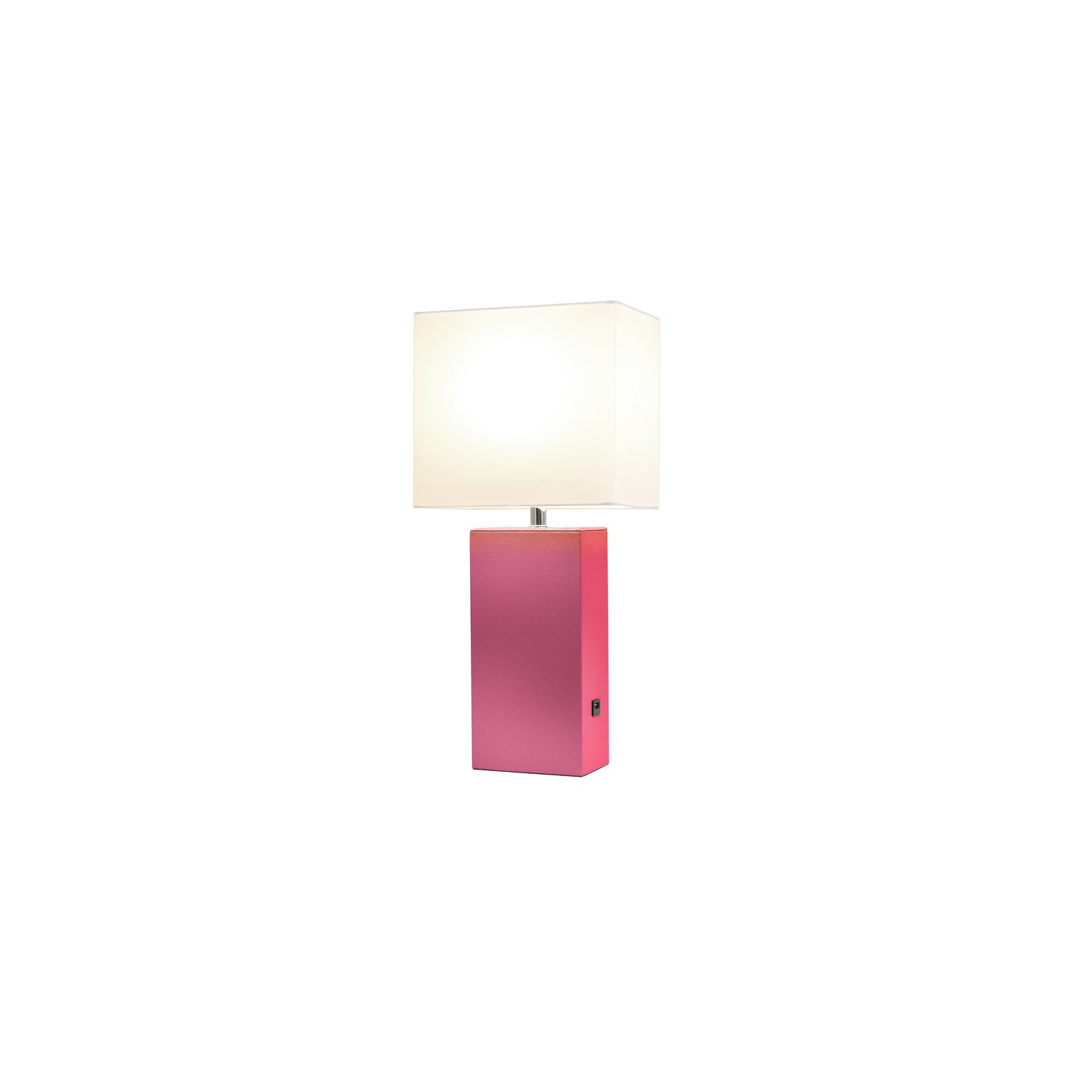 Élégante lampe de table en cuir avec port USB, rose vif et abat-jour blanc