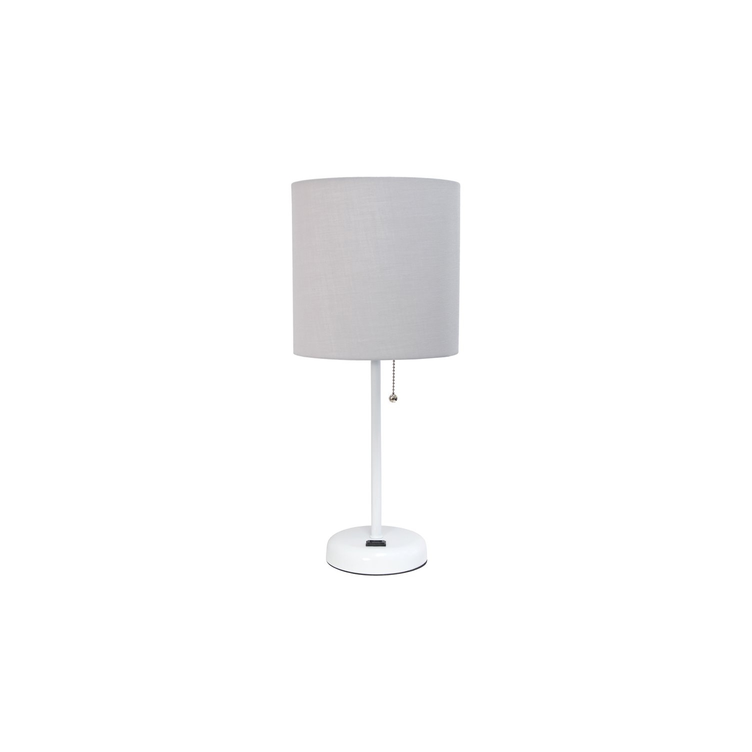 LimeLights Metal Stick Lamp w/ Power Outlet in White with Gray Shade