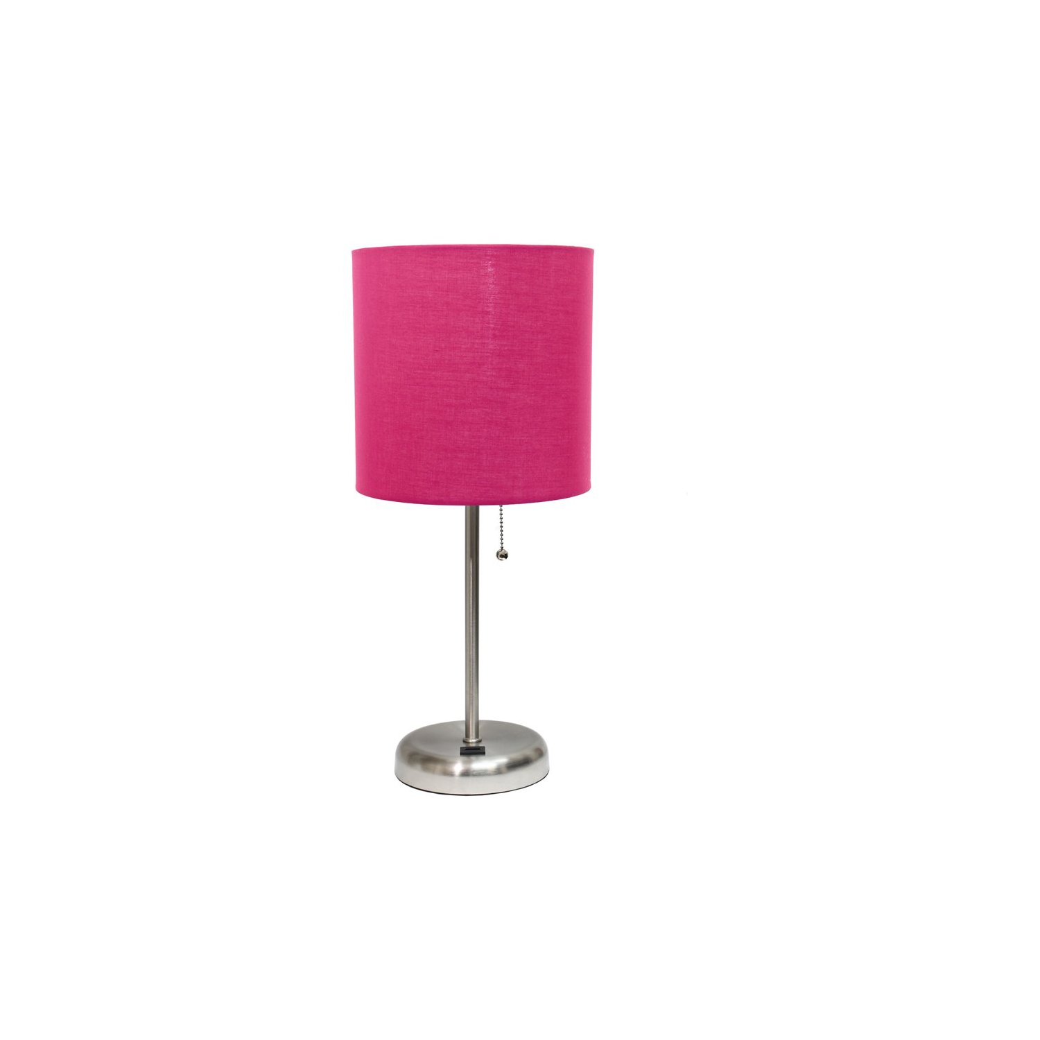 Lampe Stick en métal argenté avec port USB et abat-jour rose de LimelLights