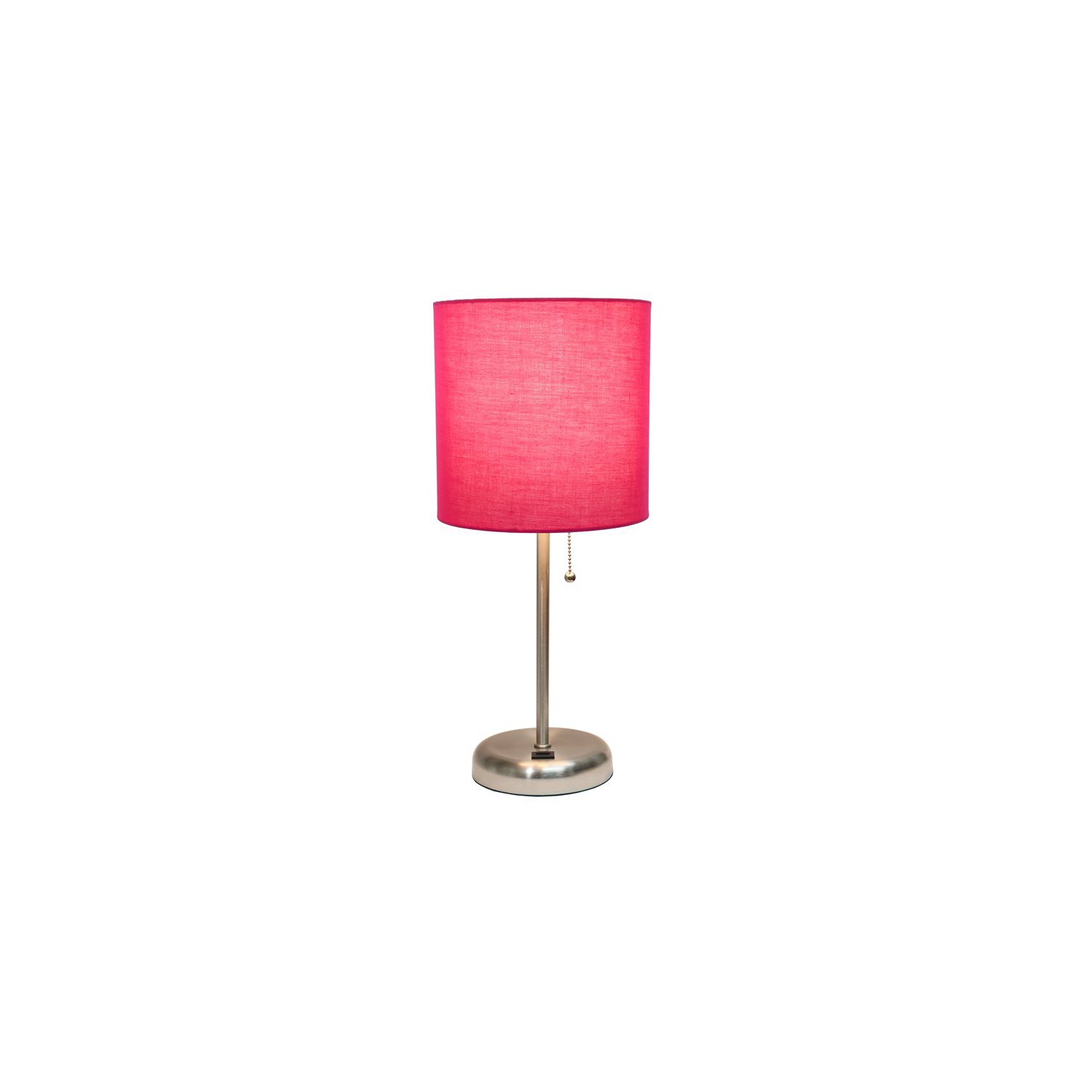 Lampe Stick en métal argenté avec port USB et abat-jour rose de LimelLights