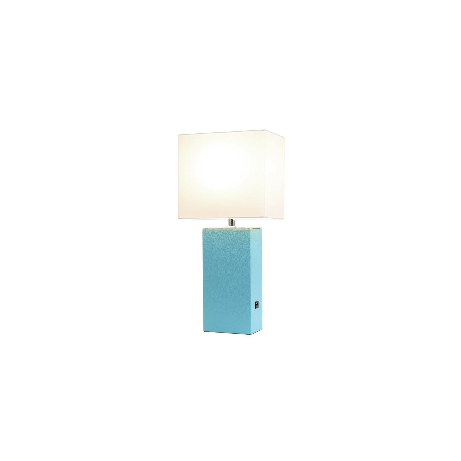 Elegant Designs Leather Table Lamp w/ USB Port in Aqua Blue with White Shade