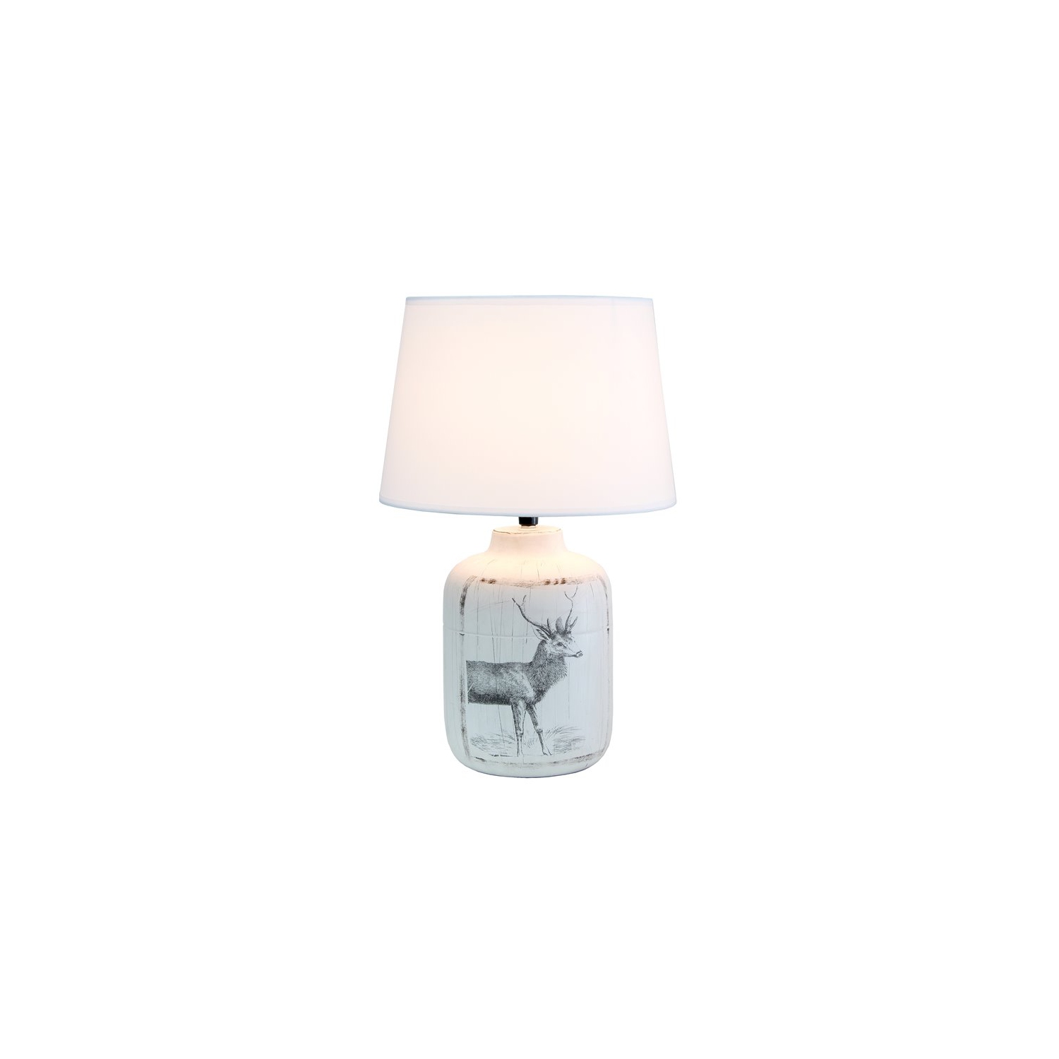 Simple Designs Ceramic Printed Rustic Deer Buck Table Lamp with White Shade