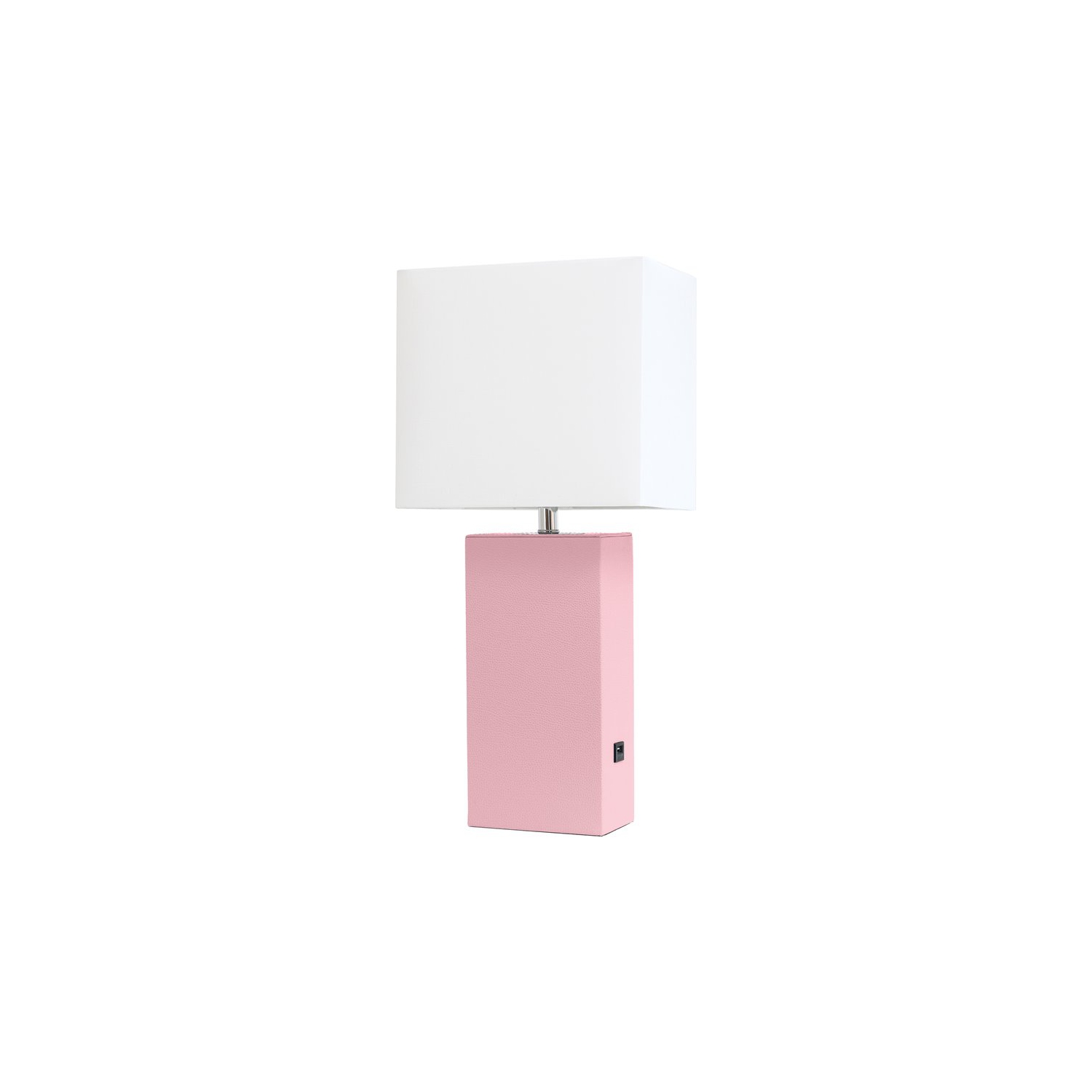 Elegant Designs Leather Table Lamp w/ USB Port in Pink with White Shade