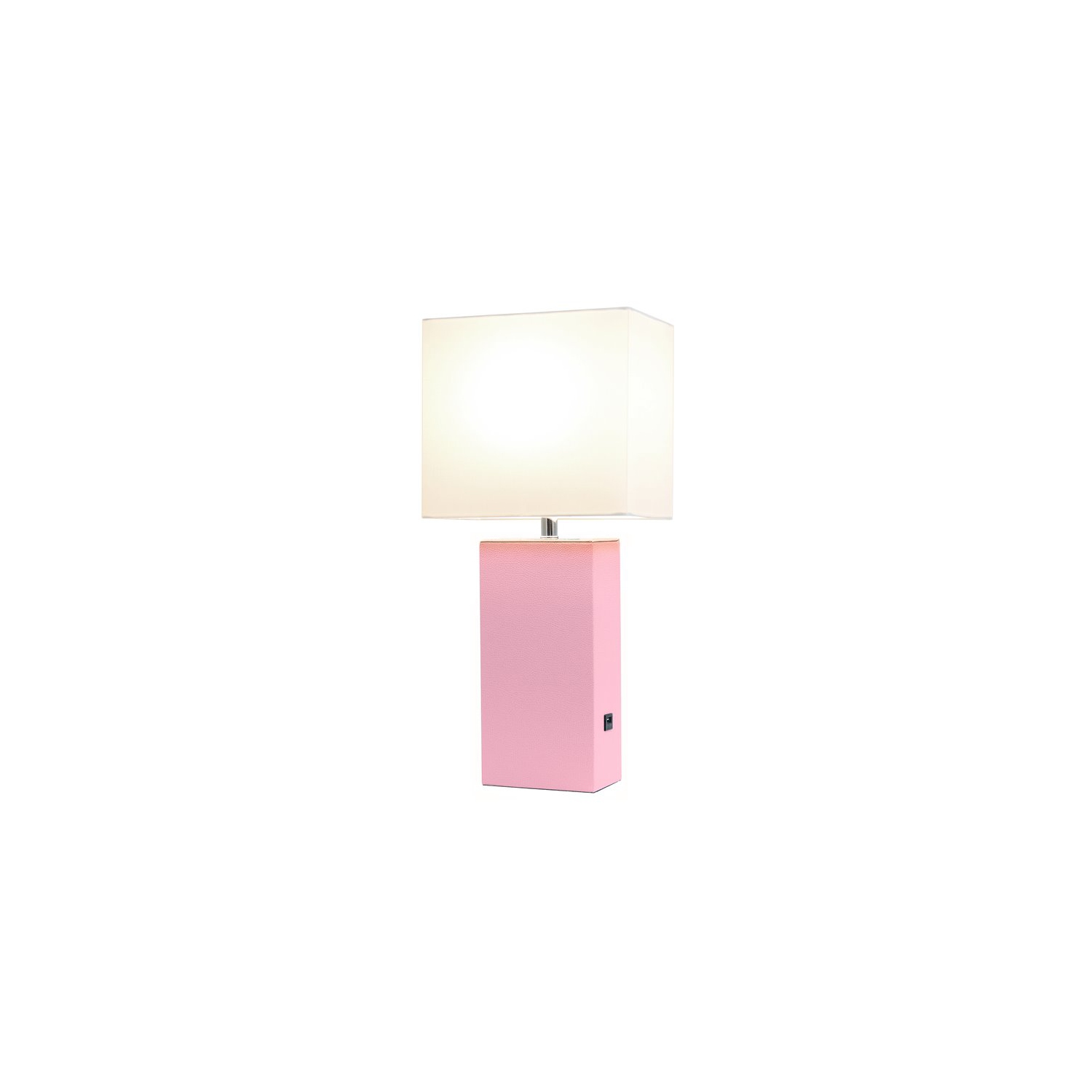Elegant Designs Leather Table Lamp w/ USB Port in Pink with White Shade