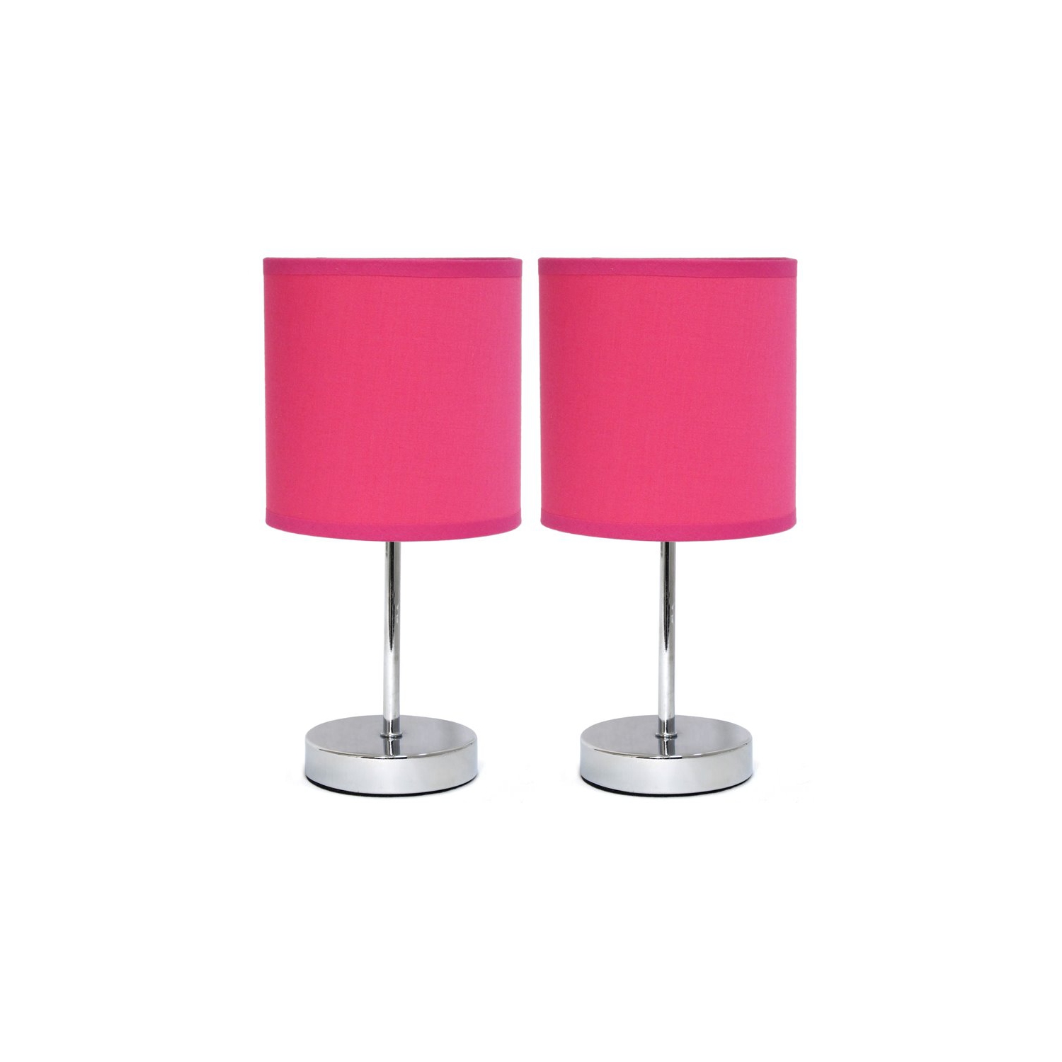 Paquet de 2 lampes de table de base en métal chromé de simple Designs avec abat-jour rose vif