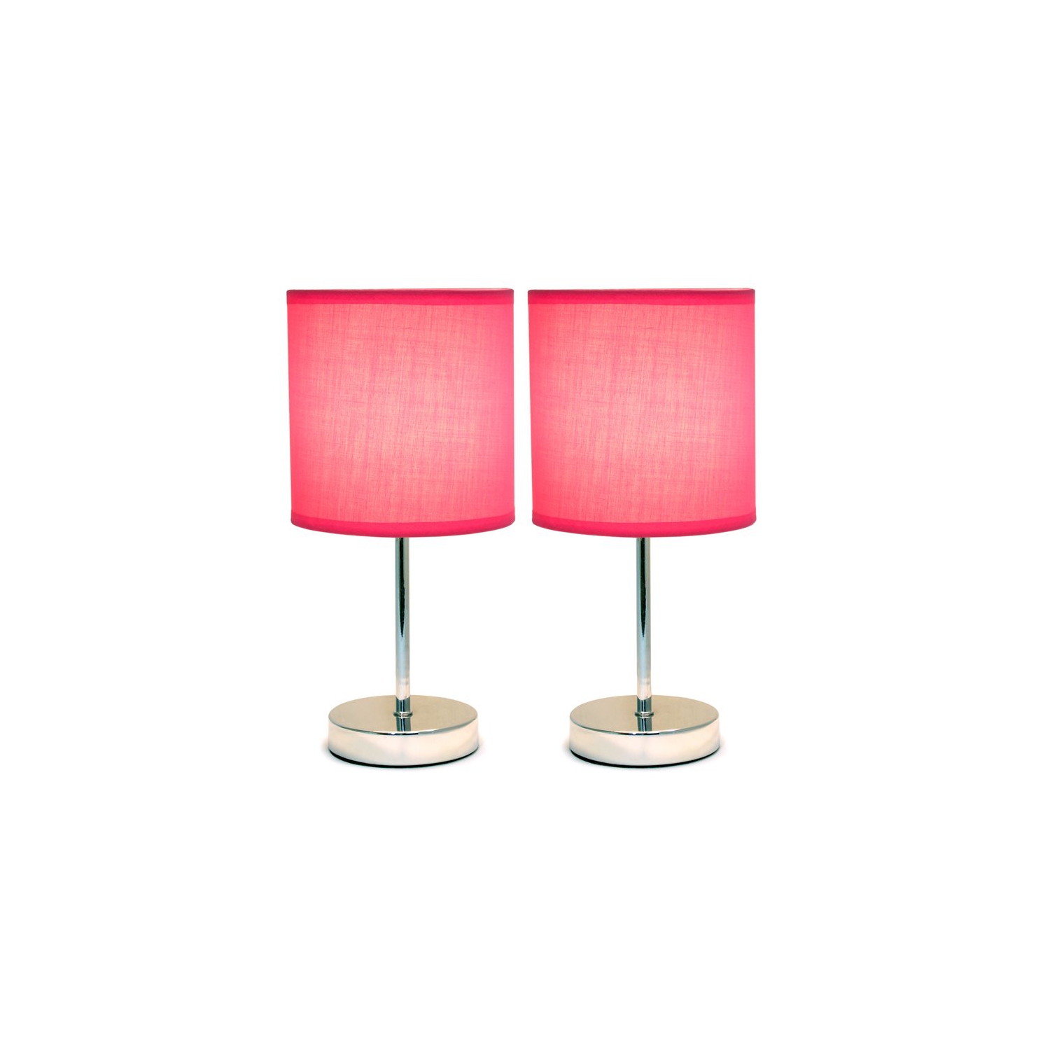 Paquet de 2 lampes de table de base en métal chromé de simple Designs avec abat-jour rose vif