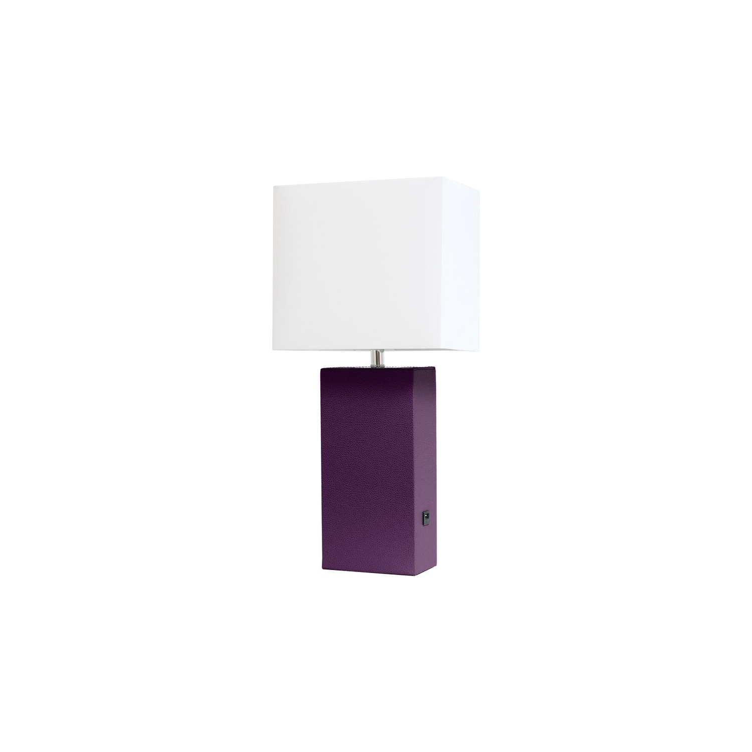 Élégante lampe de table en cuir avec port USB en aubergine avec abat-jour blanc