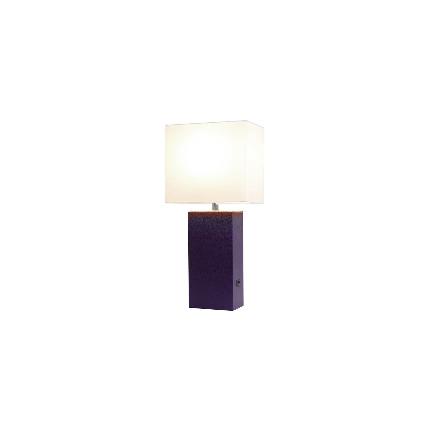 Élégante lampe de table en cuir avec port USB en aubergine avec abat-jour blanc