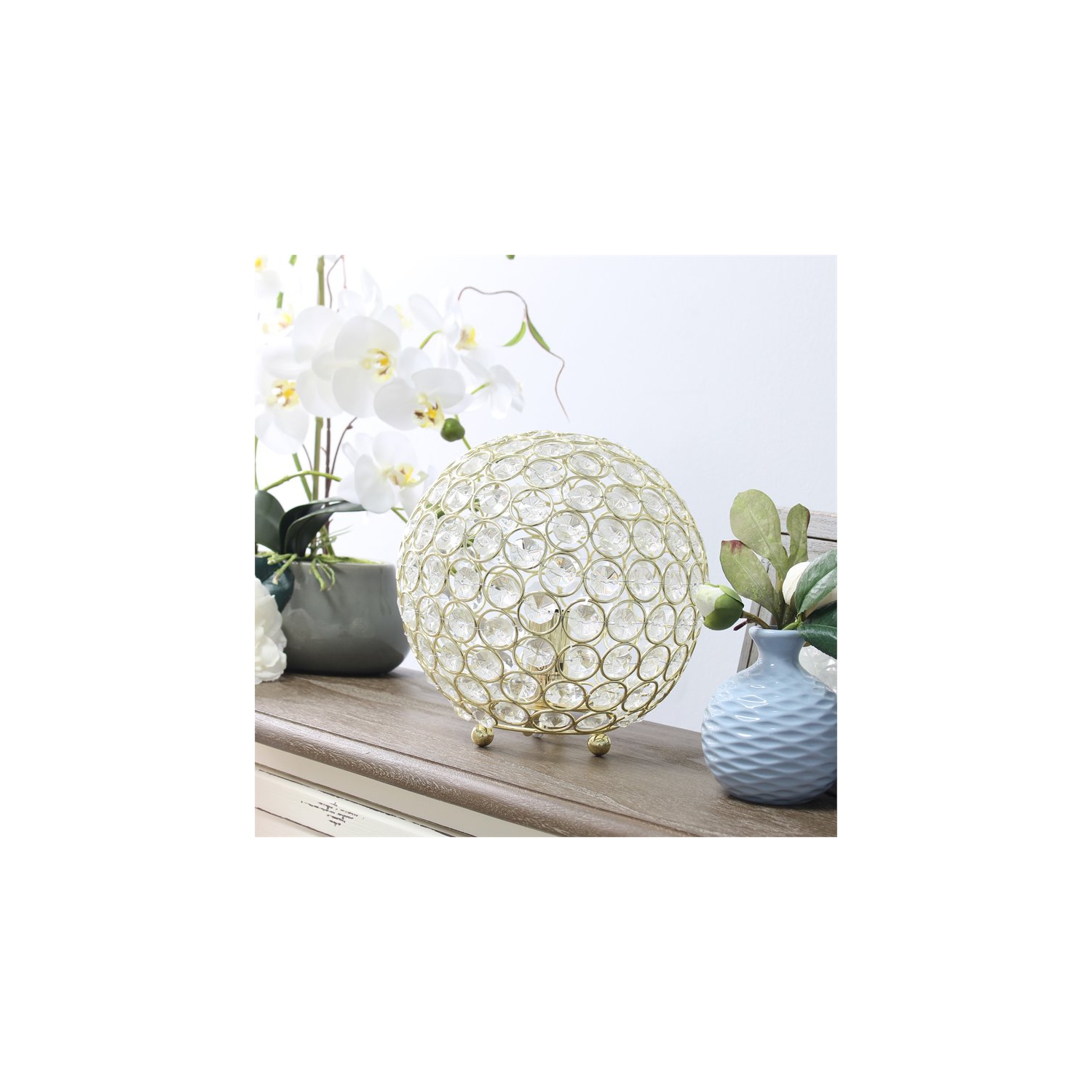 Elegant Designs Metal 8" Ellipse Sequin Crystal Ball Table Lamp in Gold