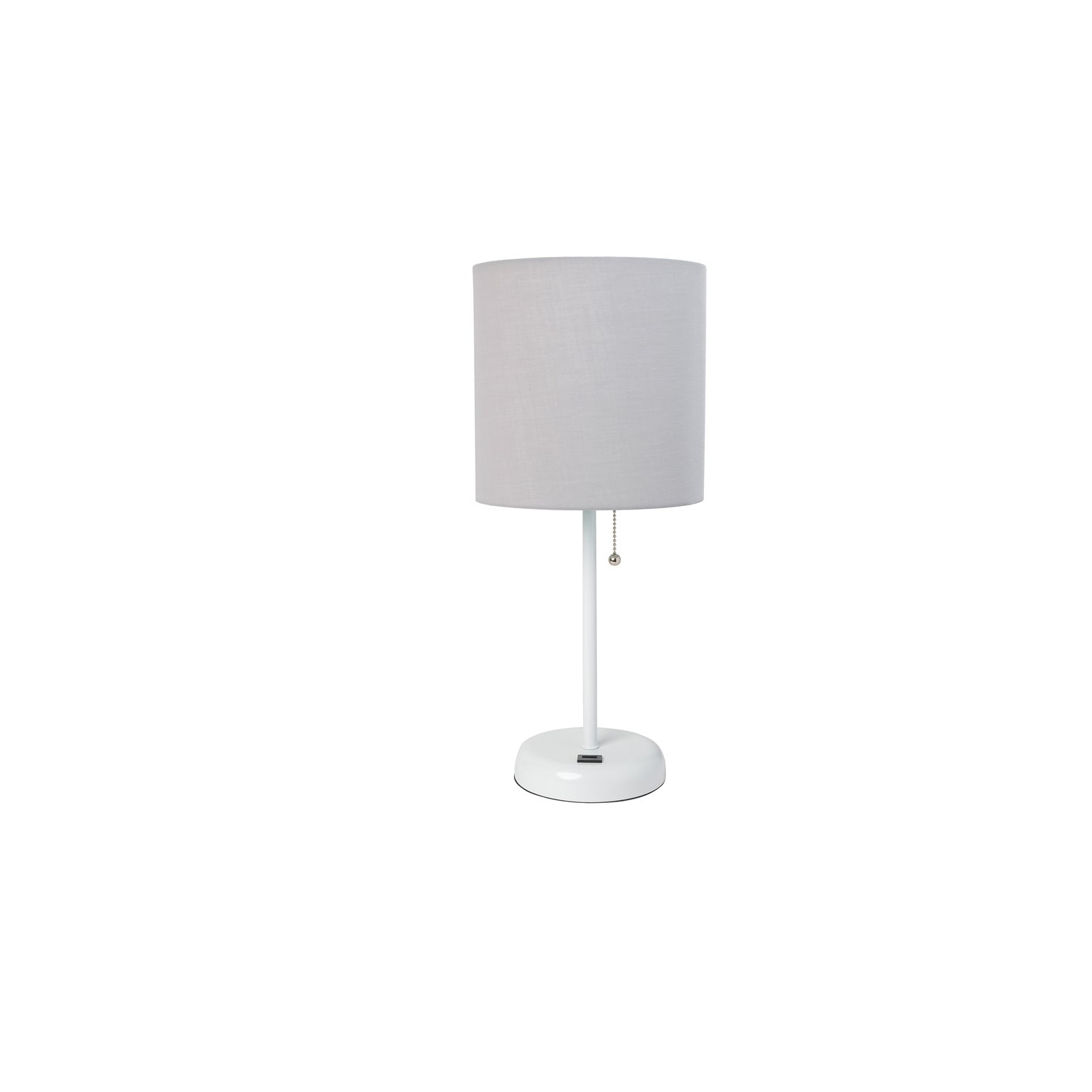 LimeLights Metal Stick Lamp w/ USB Port in White with Gray Shade