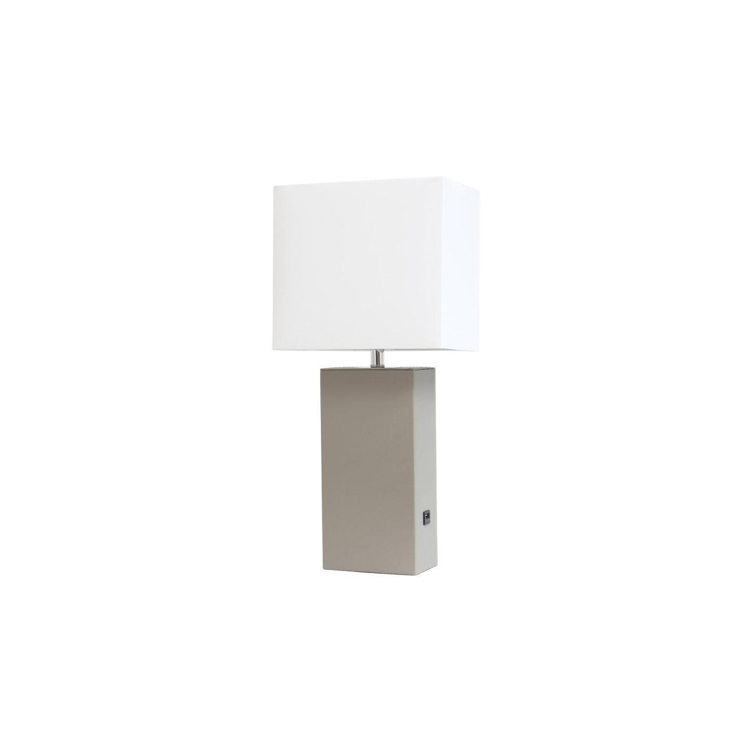 Élégante lampe de table en cuir avec port USB, gris avec abat-jour blanc