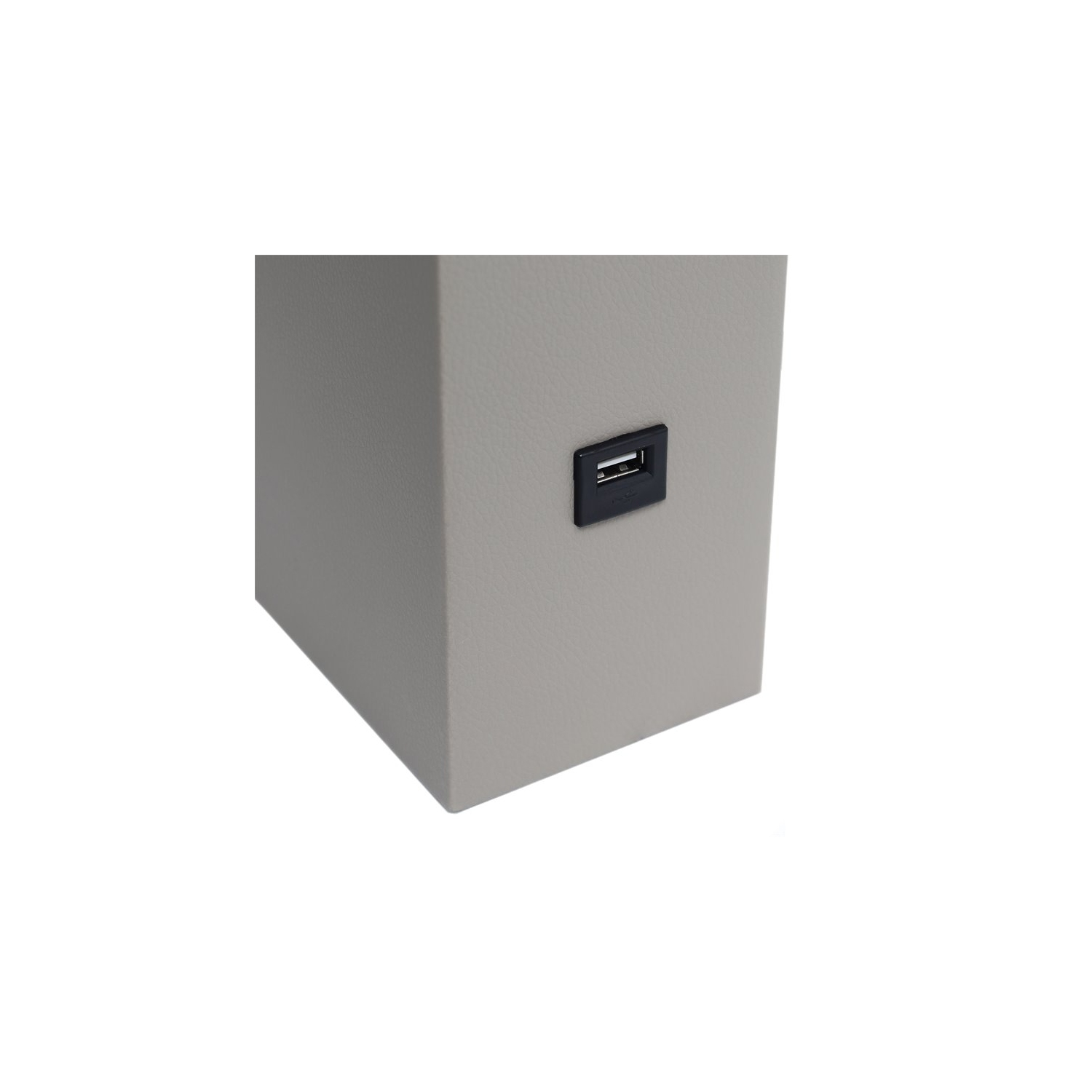 Élégante lampe de table en cuir avec port USB, gris avec abat-jour blanc