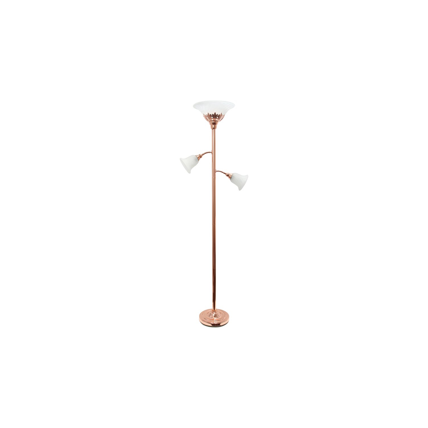 Elegant Designs Metal 3 Light Floor Lamp in Rose Gold with White Shades