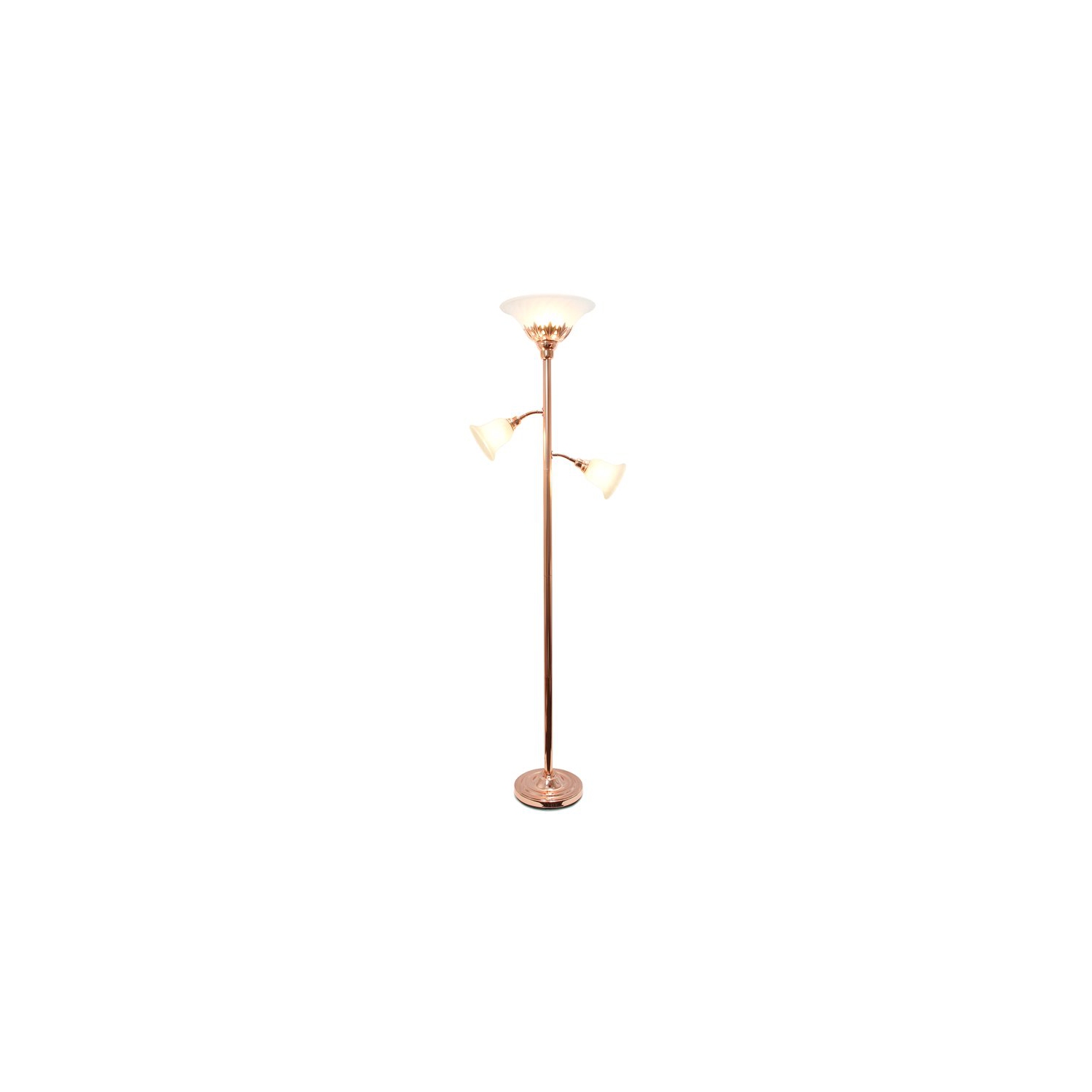 Elegant Designs Metal 3 Light Floor Lamp in Rose Gold with White Shades
