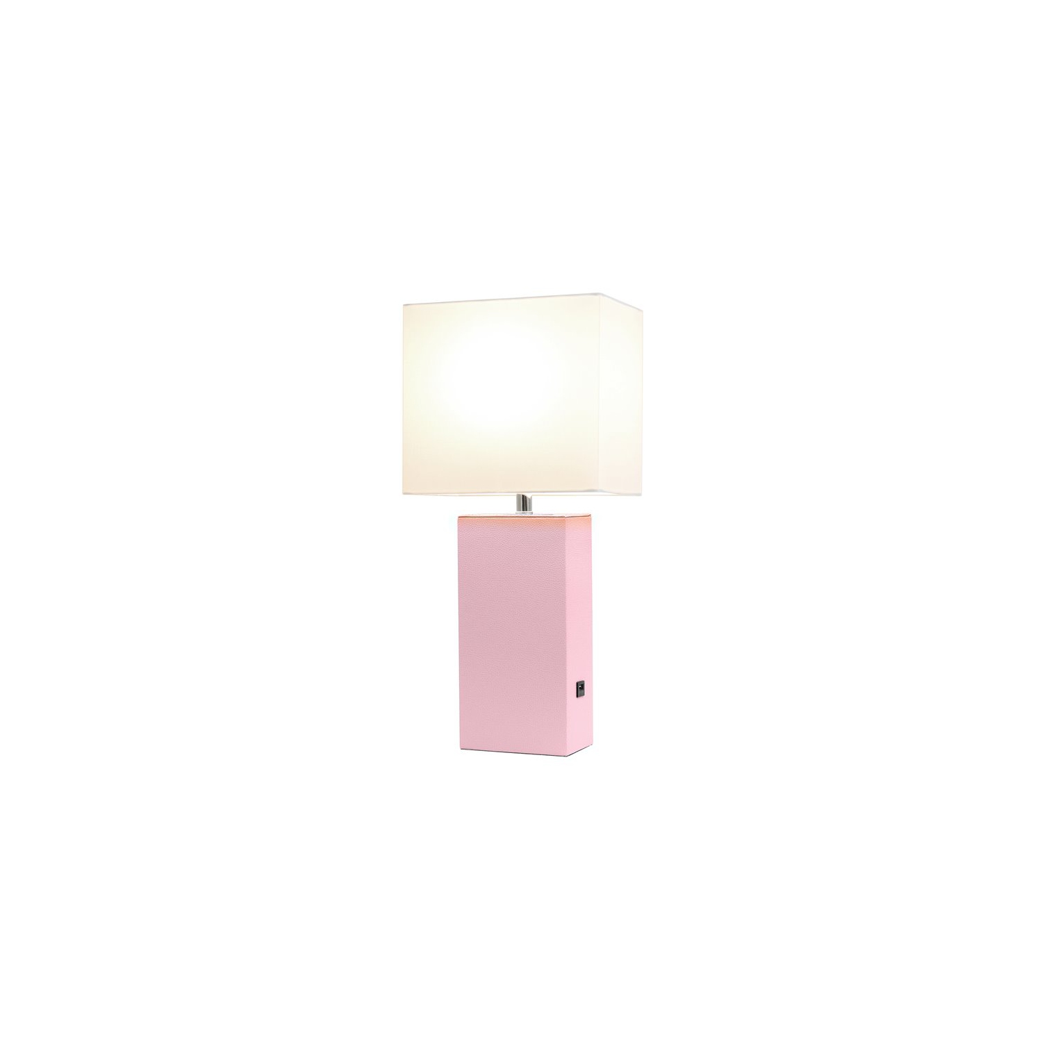 Élégante lampe de table en cuir avec port USB rose fard et abat-jour blanc