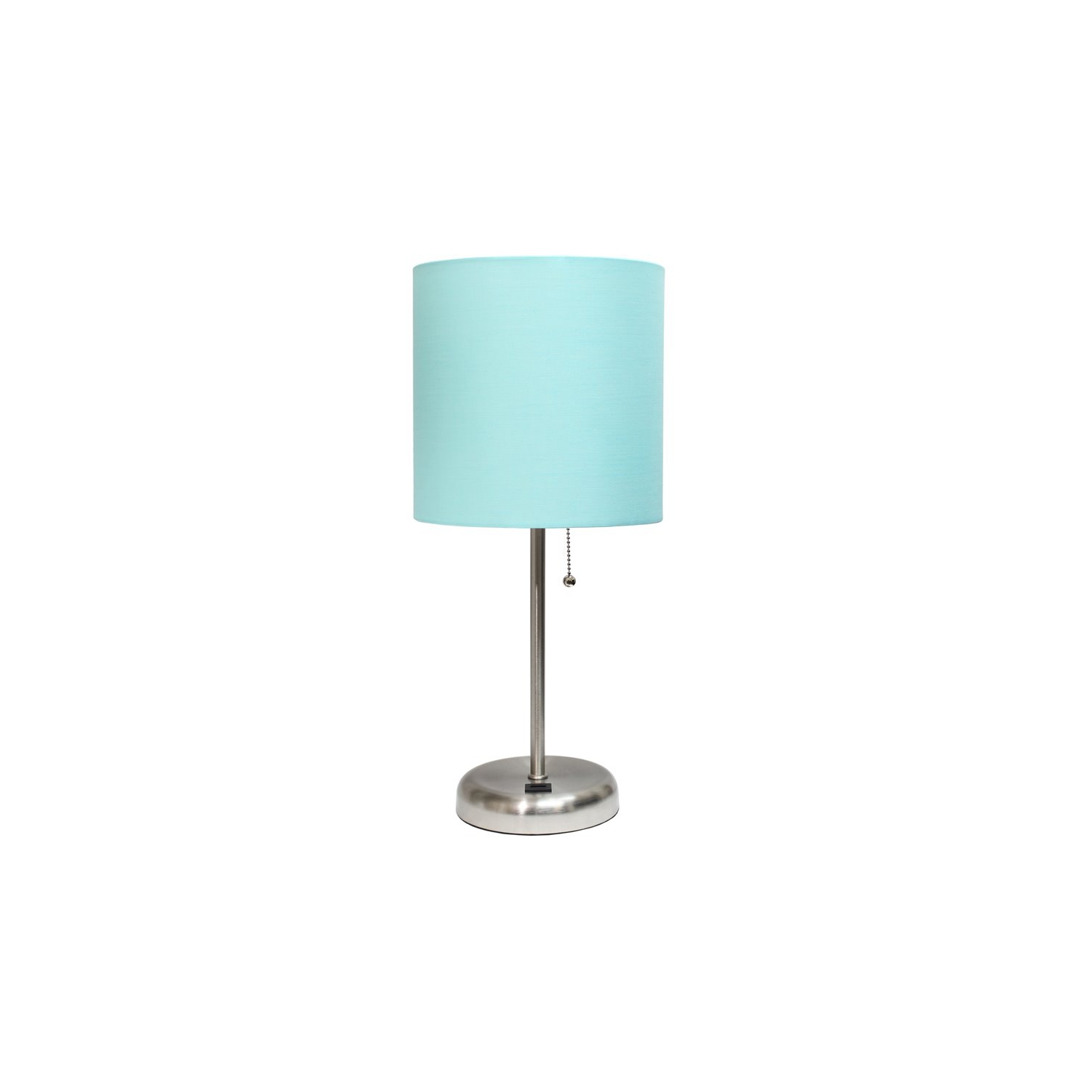 LimeLights Silver Metal Stick Lamp w/ USB Port with Aqua Blue Shade