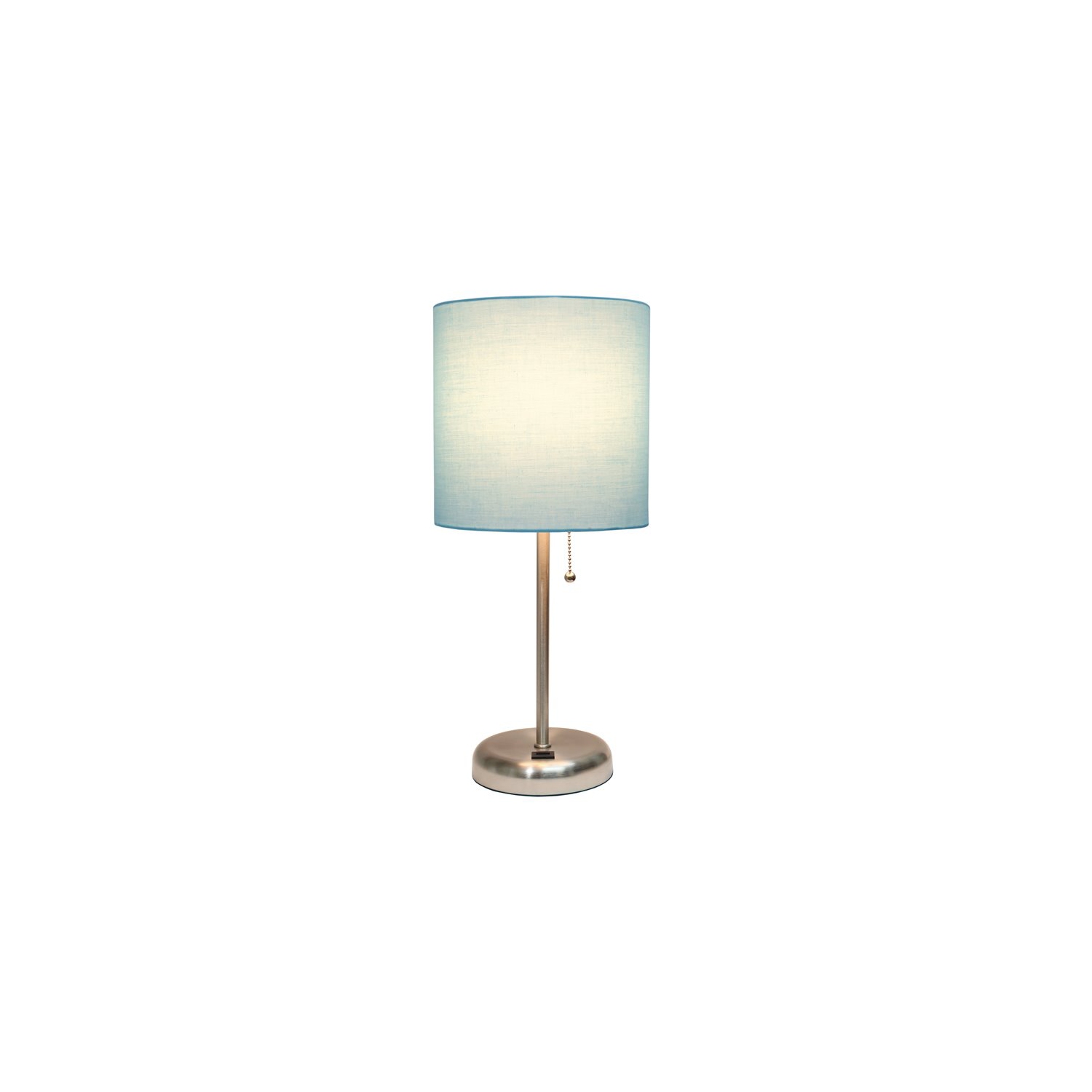LimeLights Silver Metal Stick Lamp w/ USB Port with Aqua Blue Shade