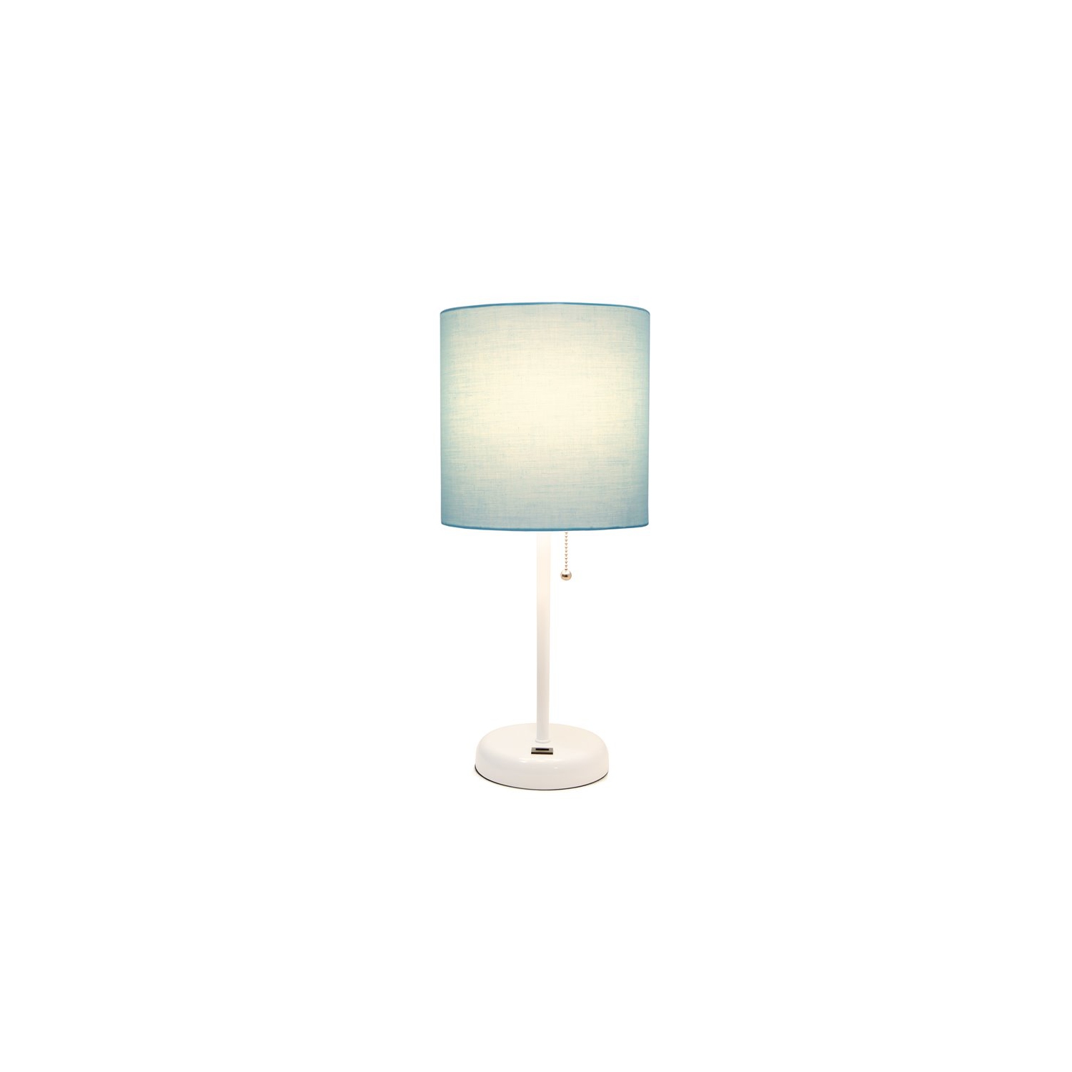 LimeLights Metal Stick Lamp w/ USB Port in White with Aqua Blue Shade
