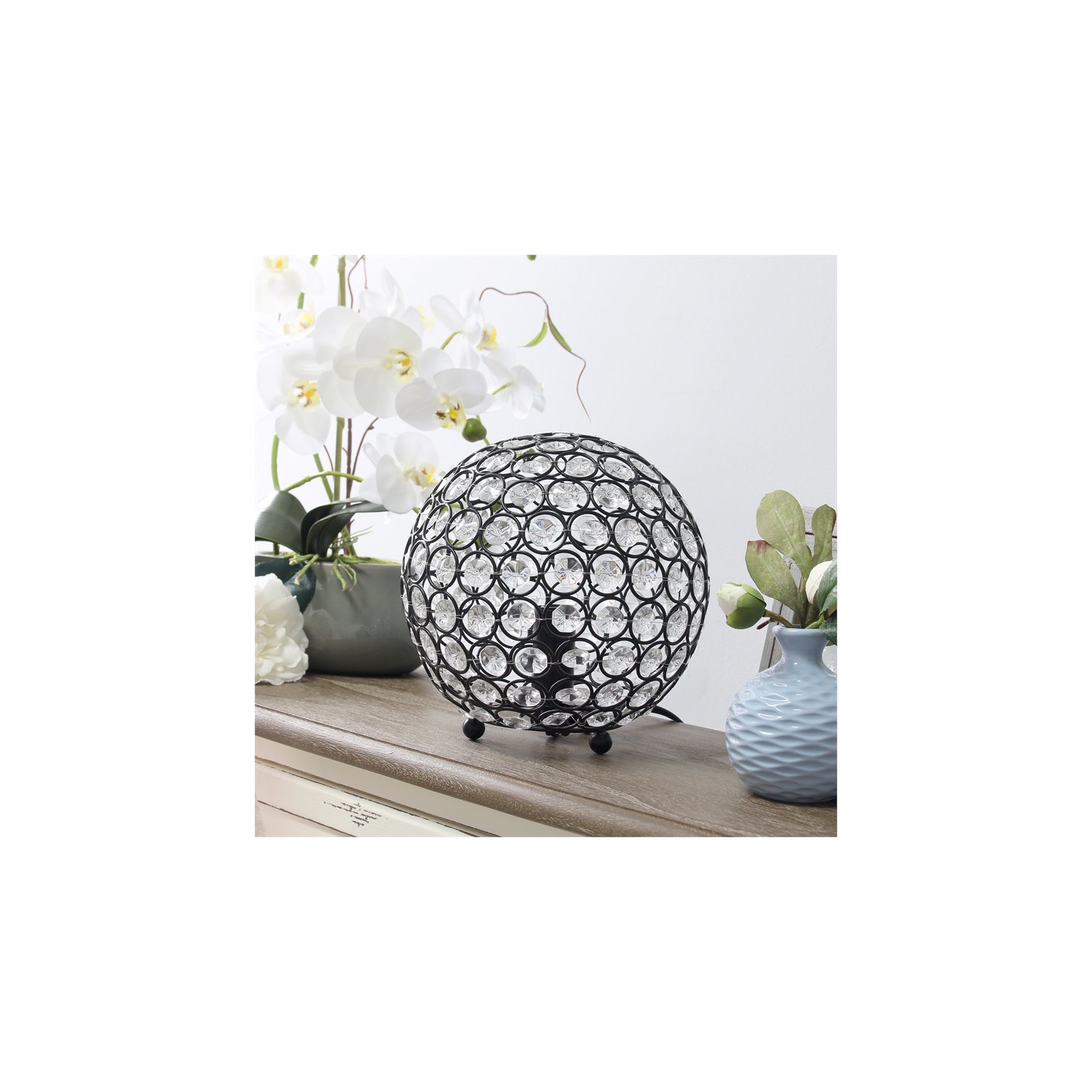 Elegant Designs Metal 8" Ellipse Sequin Crystal Ball Table Lamp in Bronze