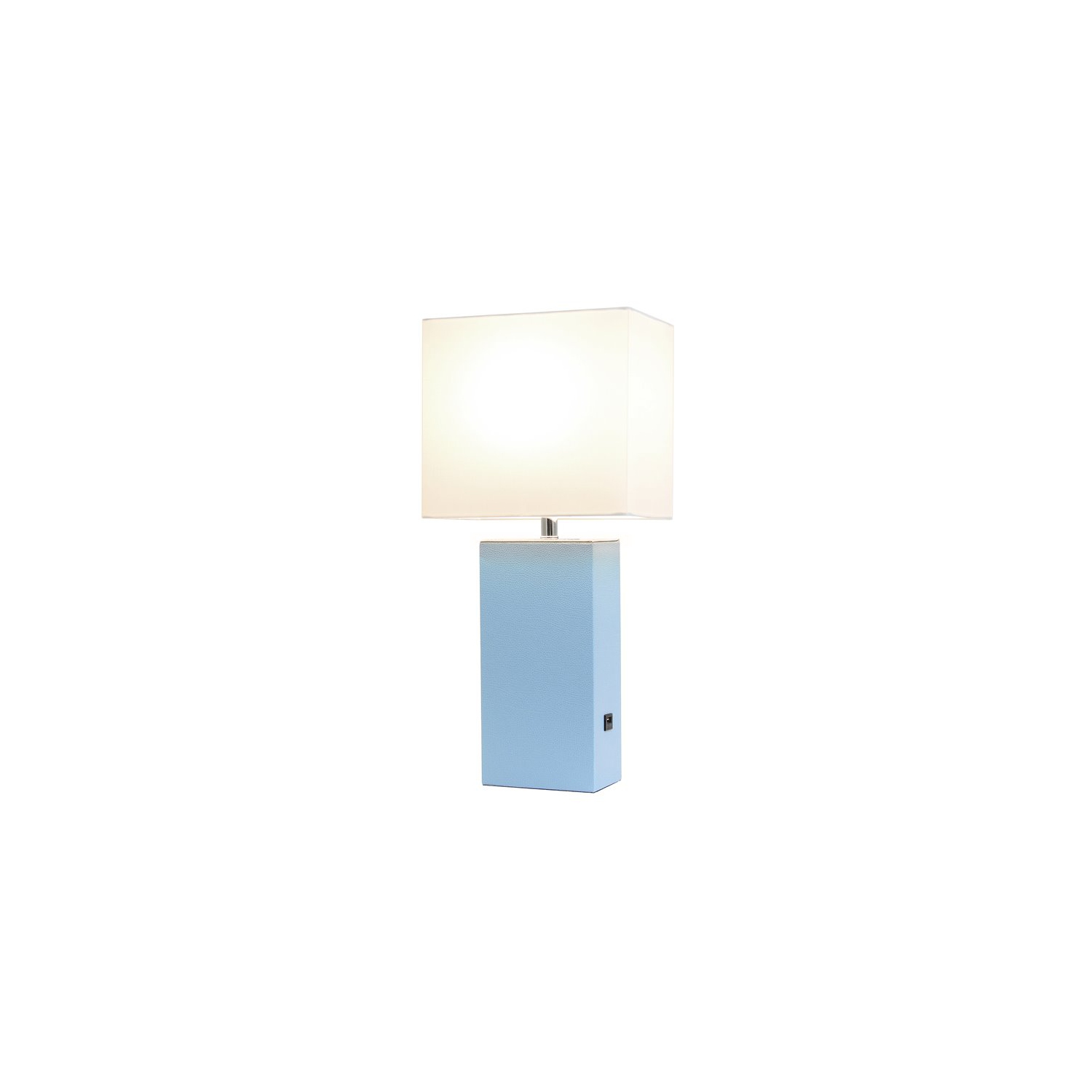 Elegant Designs Leather Table Lamp w/ USB Port in Periwinkle with White Shade