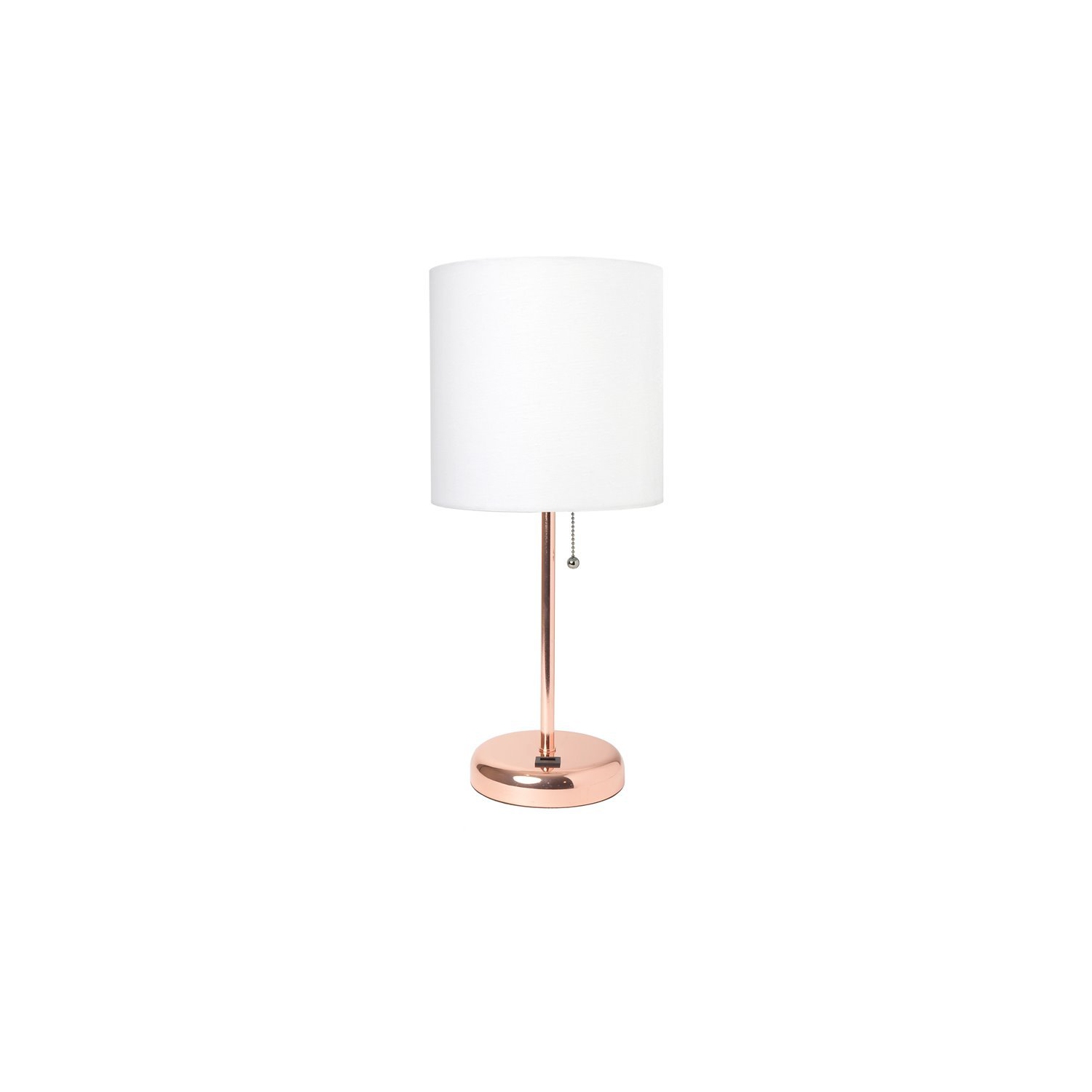 LimeLights Metal Stick Lamp w/ USB Port in Rose Gold with White Shade