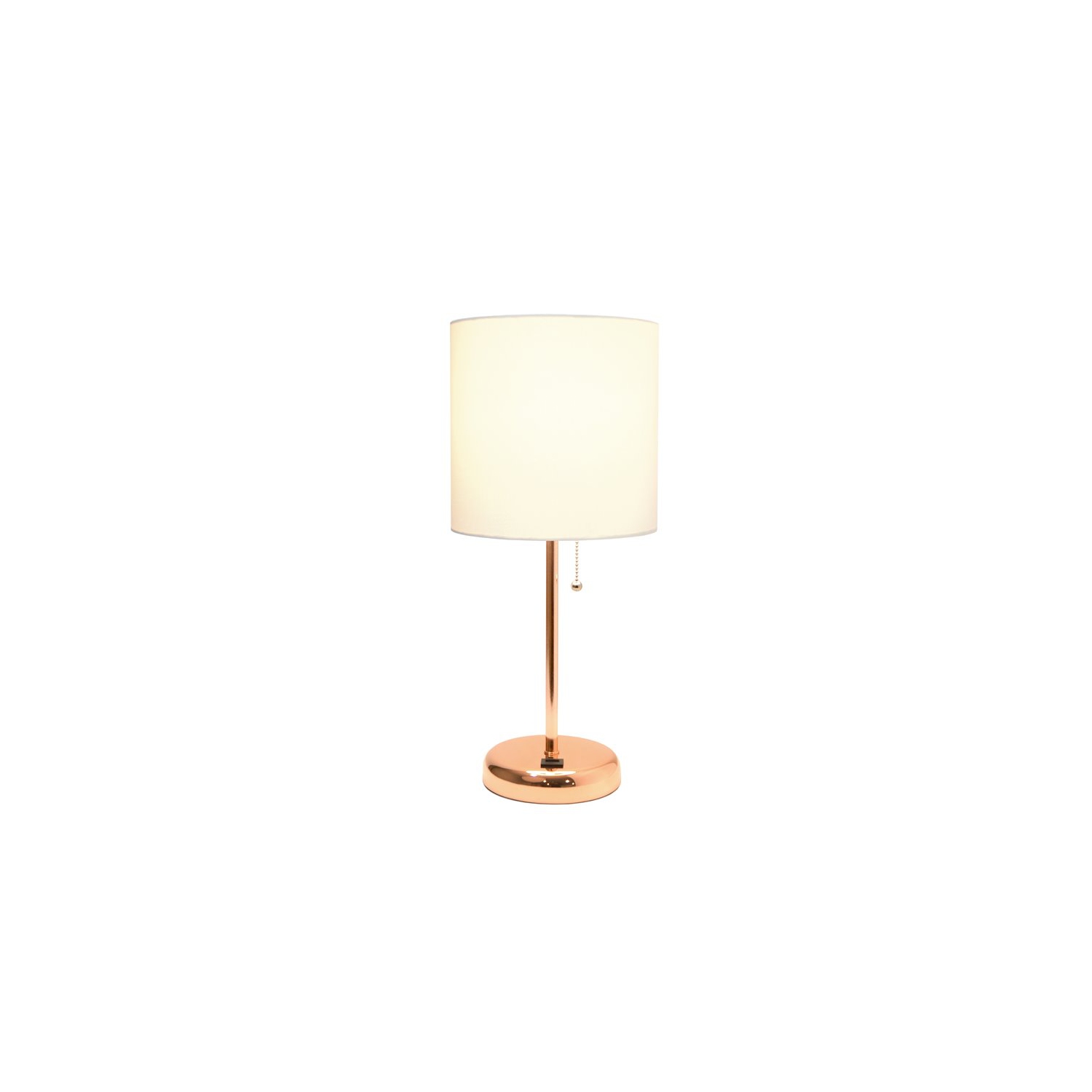 LimeLights Metal Stick Lamp w/ USB Port in Rose Gold with White Shade