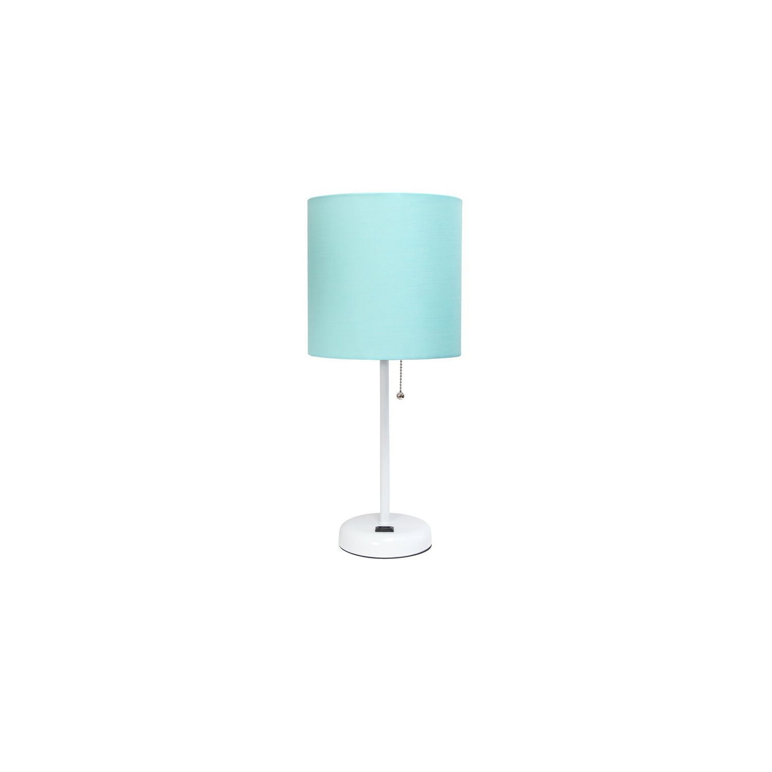 LimeLights Metal Stick Lamp w/ Power Outlet in White with Aqua Blue Shade