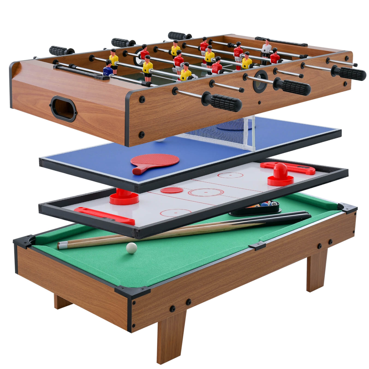 Table multi-jeux 4 en 1 Costway avec HOCKEY, TENNIS DE TABLE, BABY FOOT, TABLE DE BILLARD