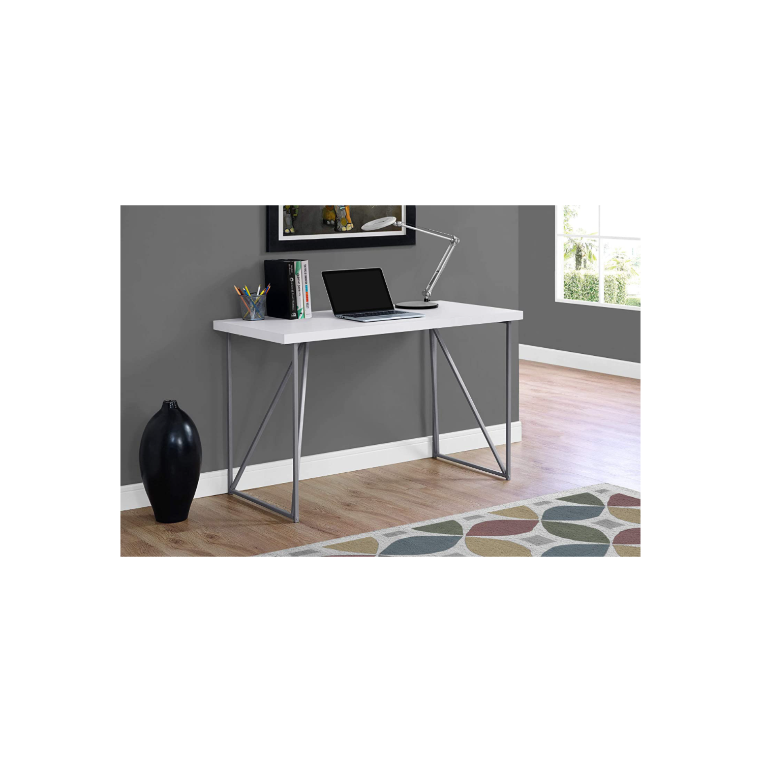 COMPUTER DESK - 48"L / WHITE / SILVER METAL