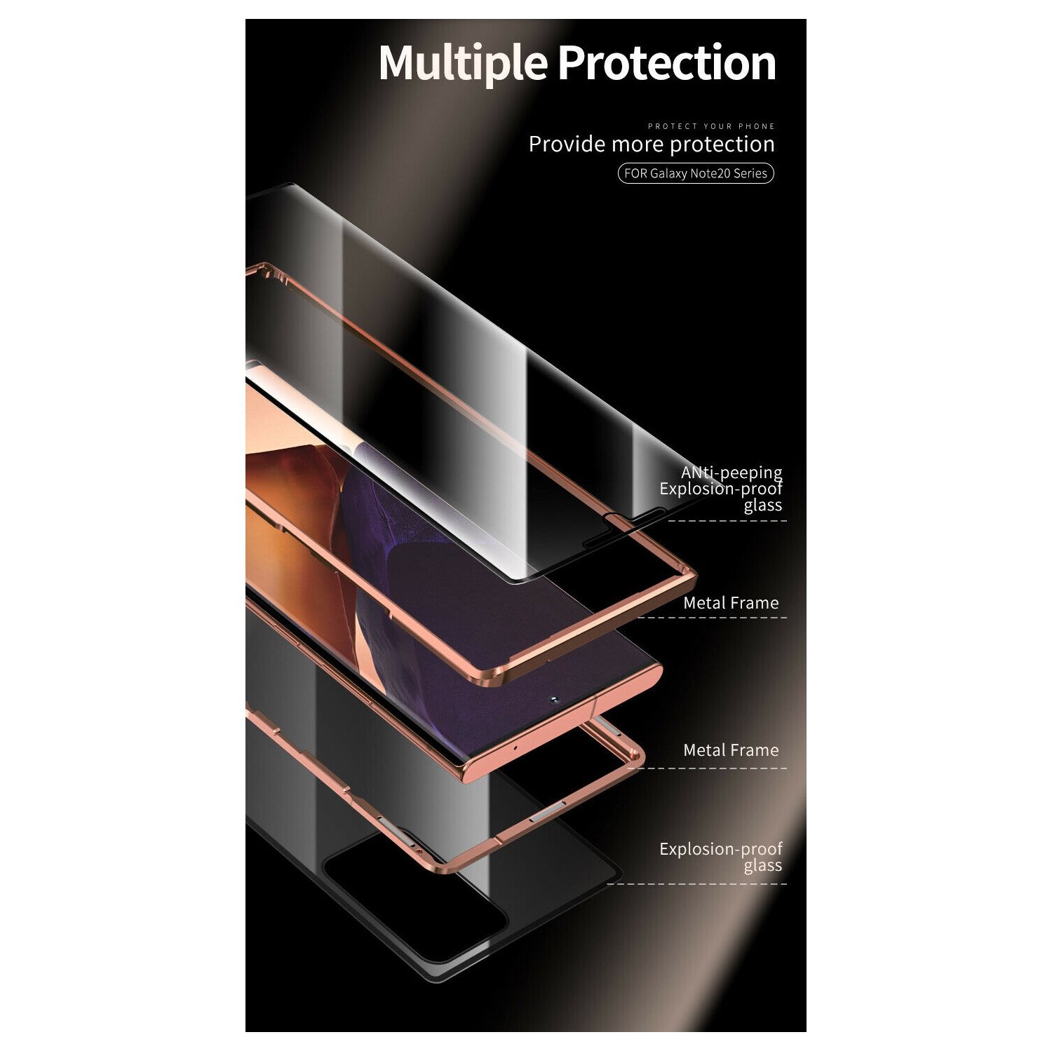 Couvercle magnétique en métal et verre trempé transparent à 360° à l’avant et à l’arrière pour NOTE 20 ULTRA DE SAMSUNG